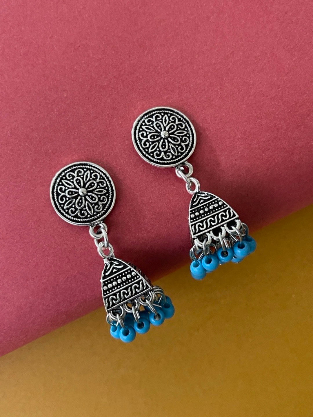 image for Blue Beads Design Silver-Plated Jhumki