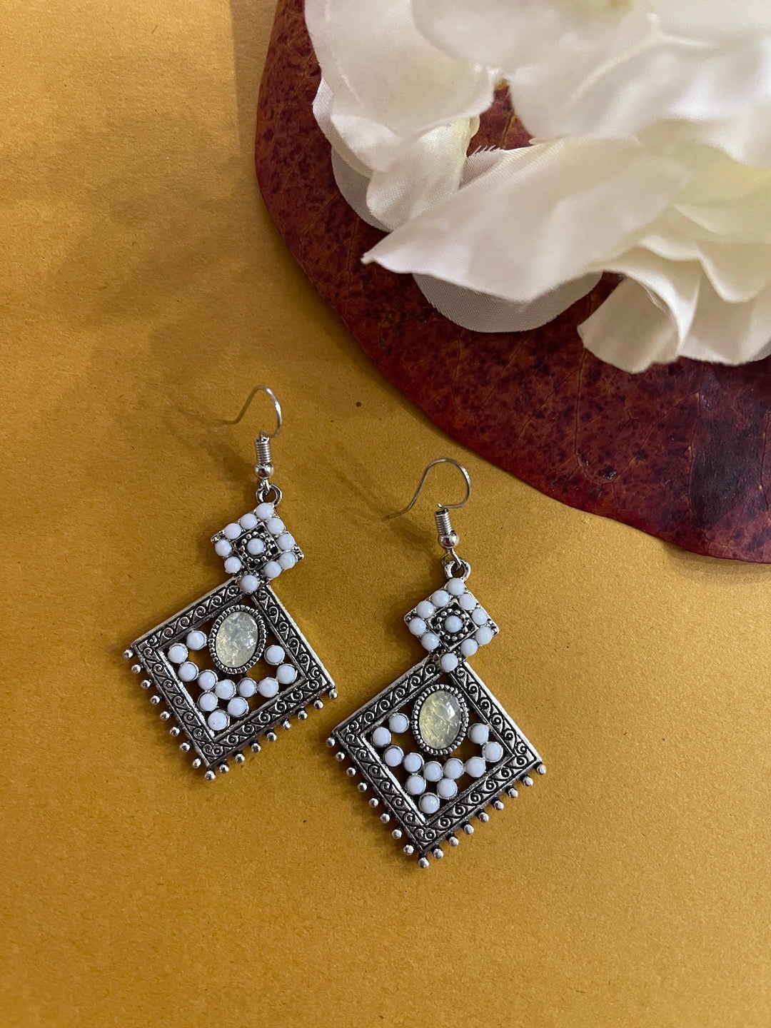 image for Traditional Handcrafted Light Weight Silver Beads Work Dangle Drop Earring