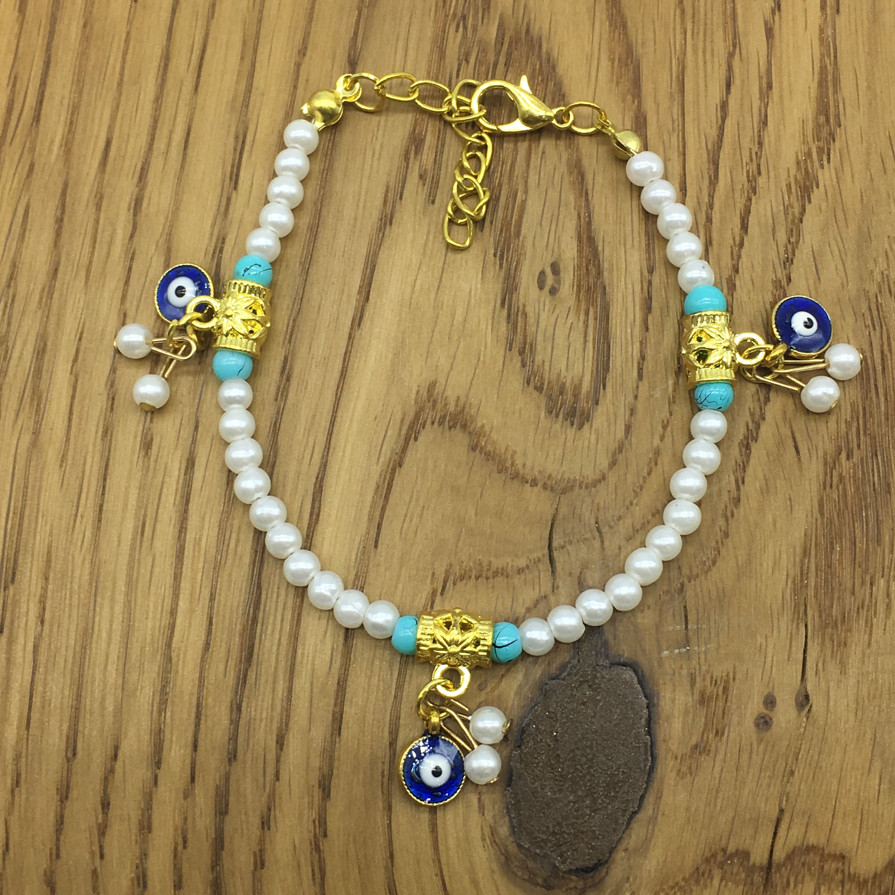 image for Evil Eye Designs Gold Plated Pearl Beads with Adjustable Chain Bracelet