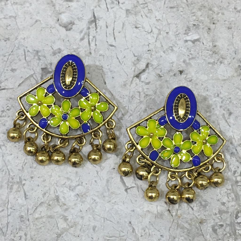 image for Gold Plated Earring with Floral Design Enamel Work Alloy Stud Earrings