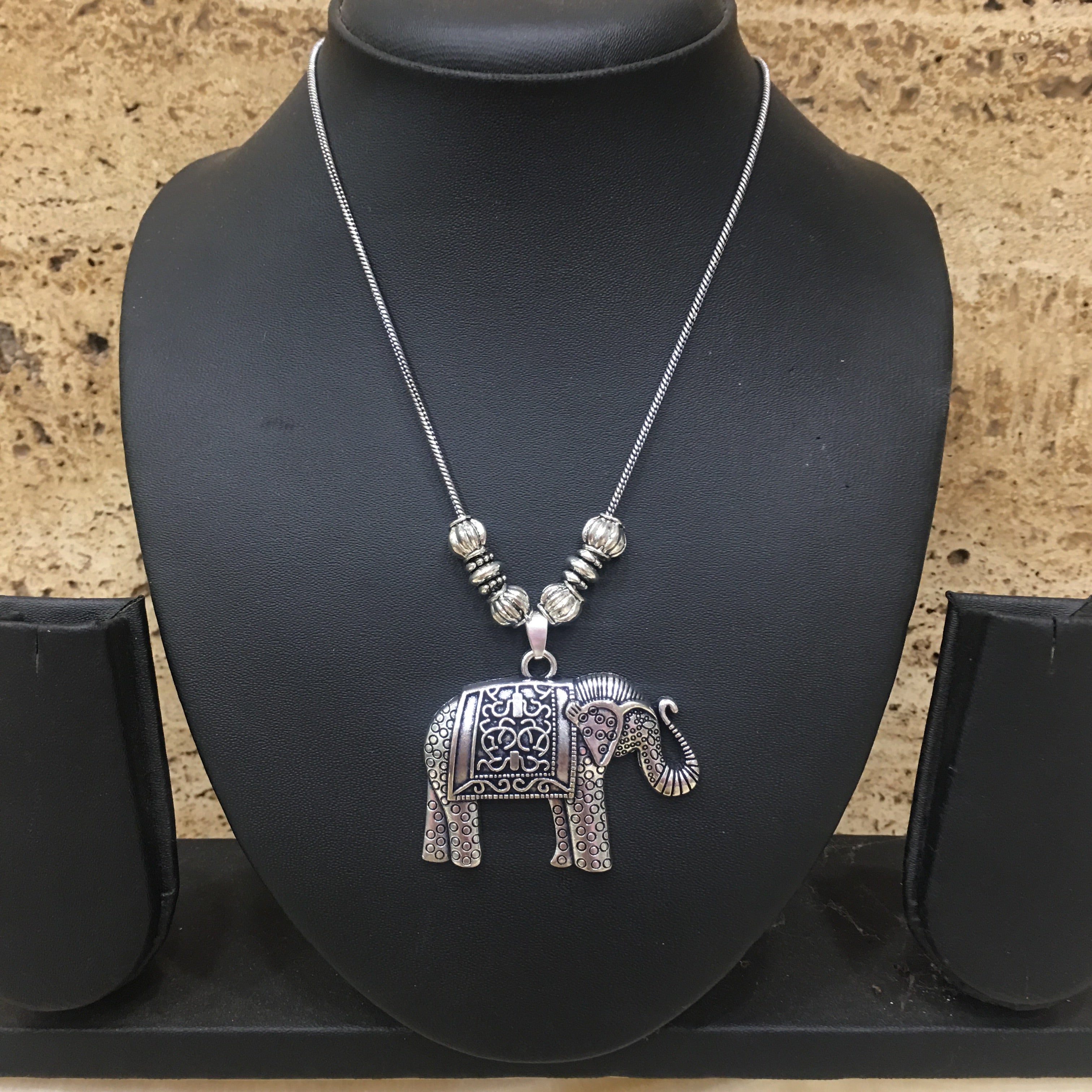 image for Hand crafted Silver Elephant & Calf Pendant Necklace