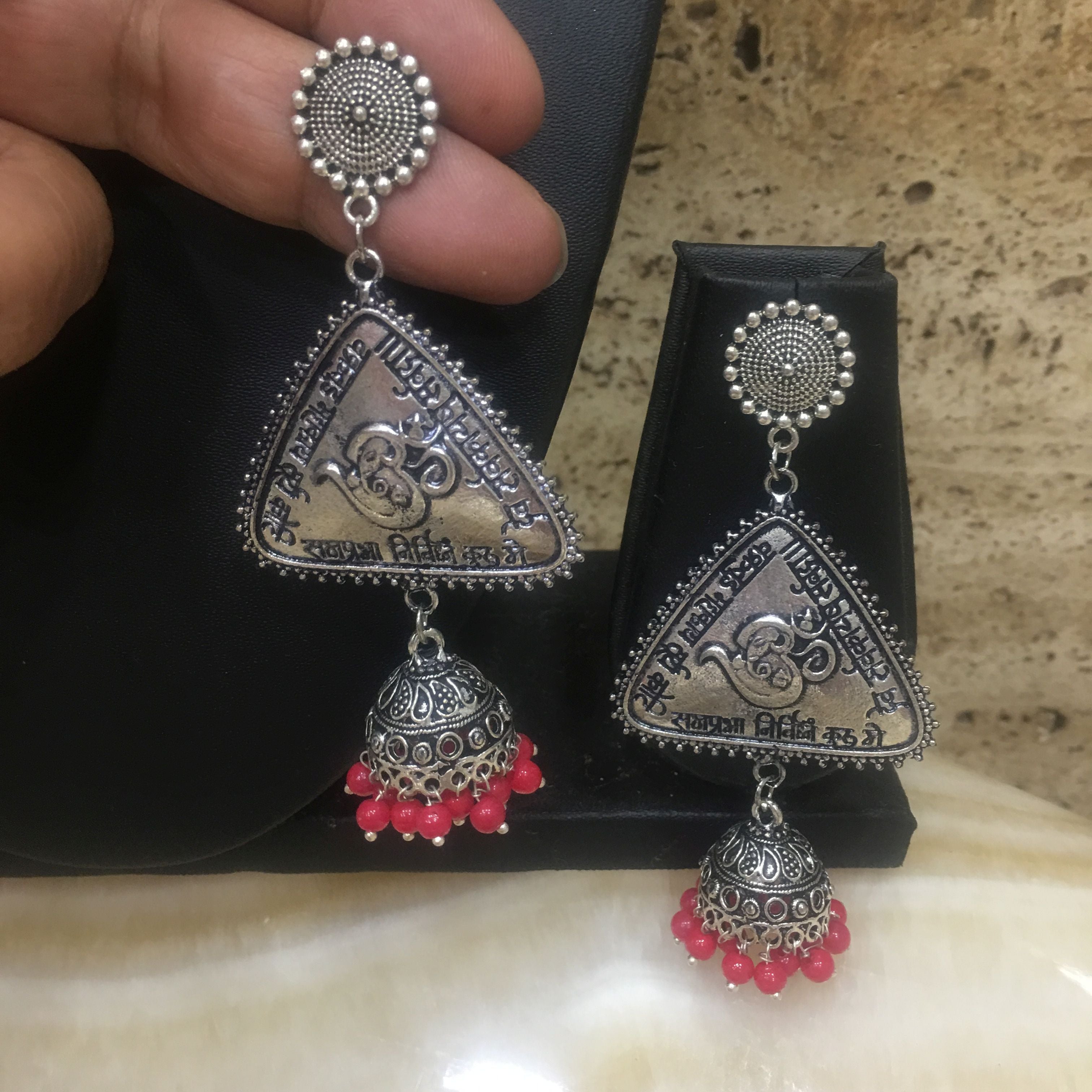 image for Traditional Silver Om and Jhumki earrings