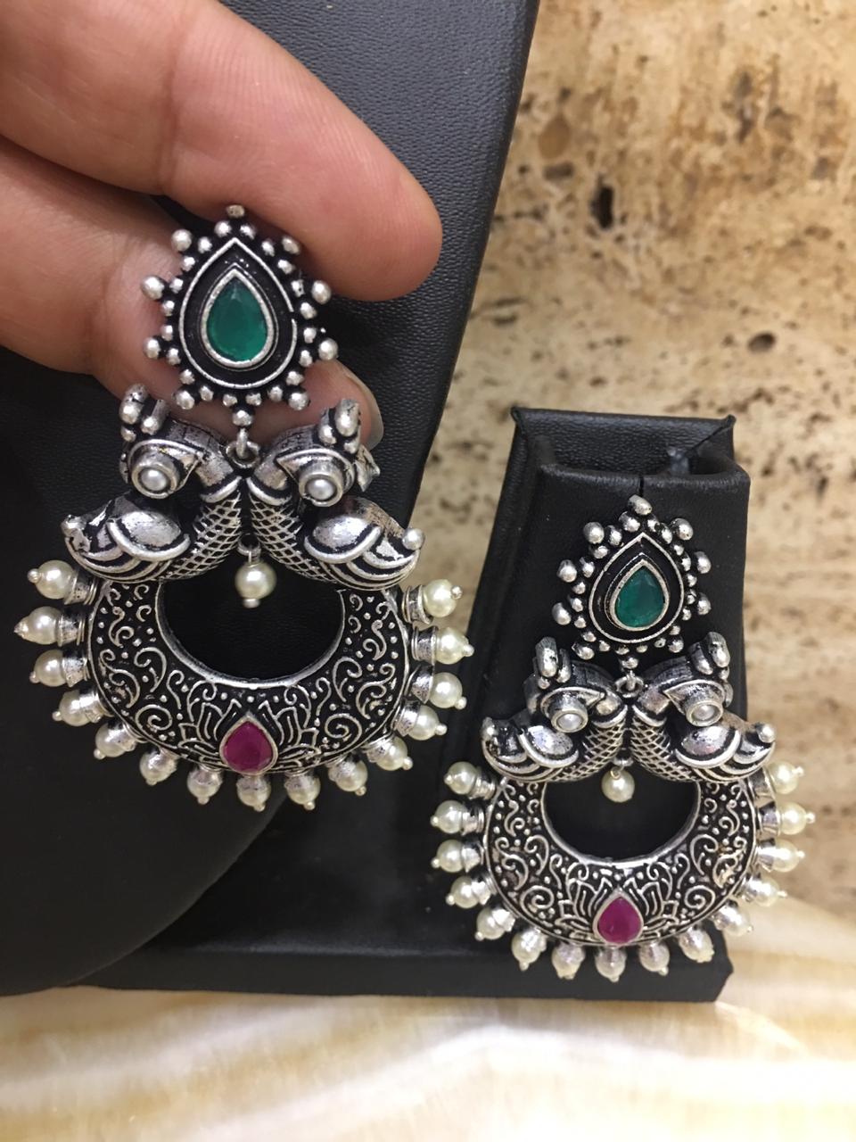 image for Afghani Tribal Bohemian German Silver Stylish Party Wear Dangle Drop Designer Oxidised Silver Earrings