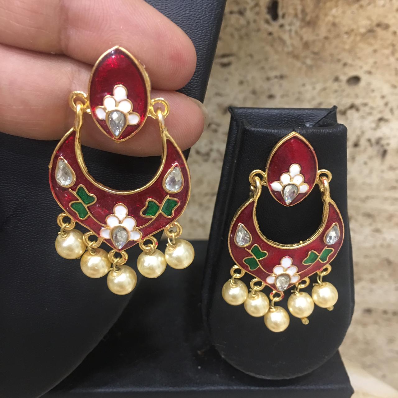 image for Red & Blue Enamel Earring With Gold Pearls