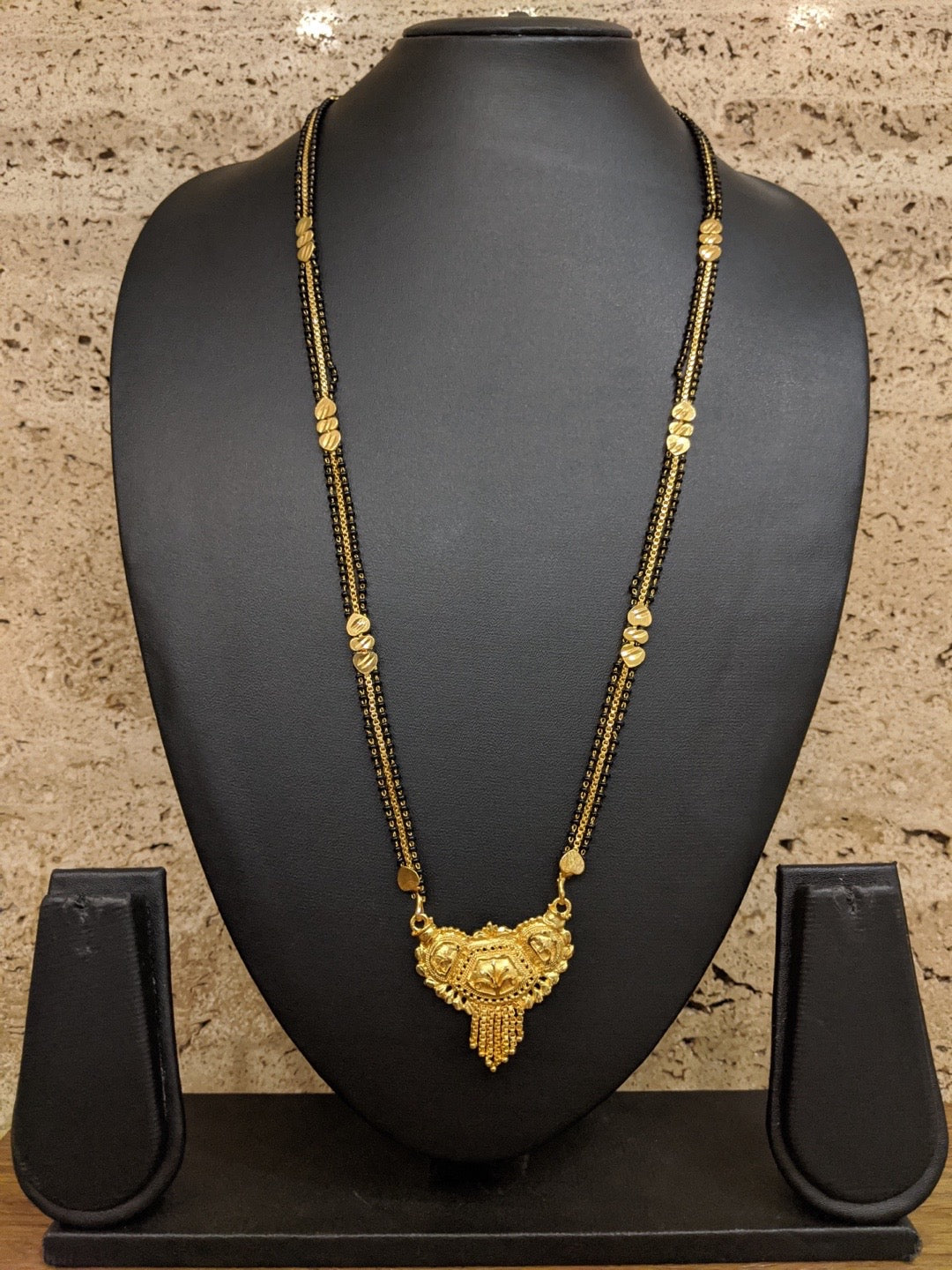 image for Maharashtrian Long Mangalsutra Designs Gold Pendant Multi Strand Black Beads Chain