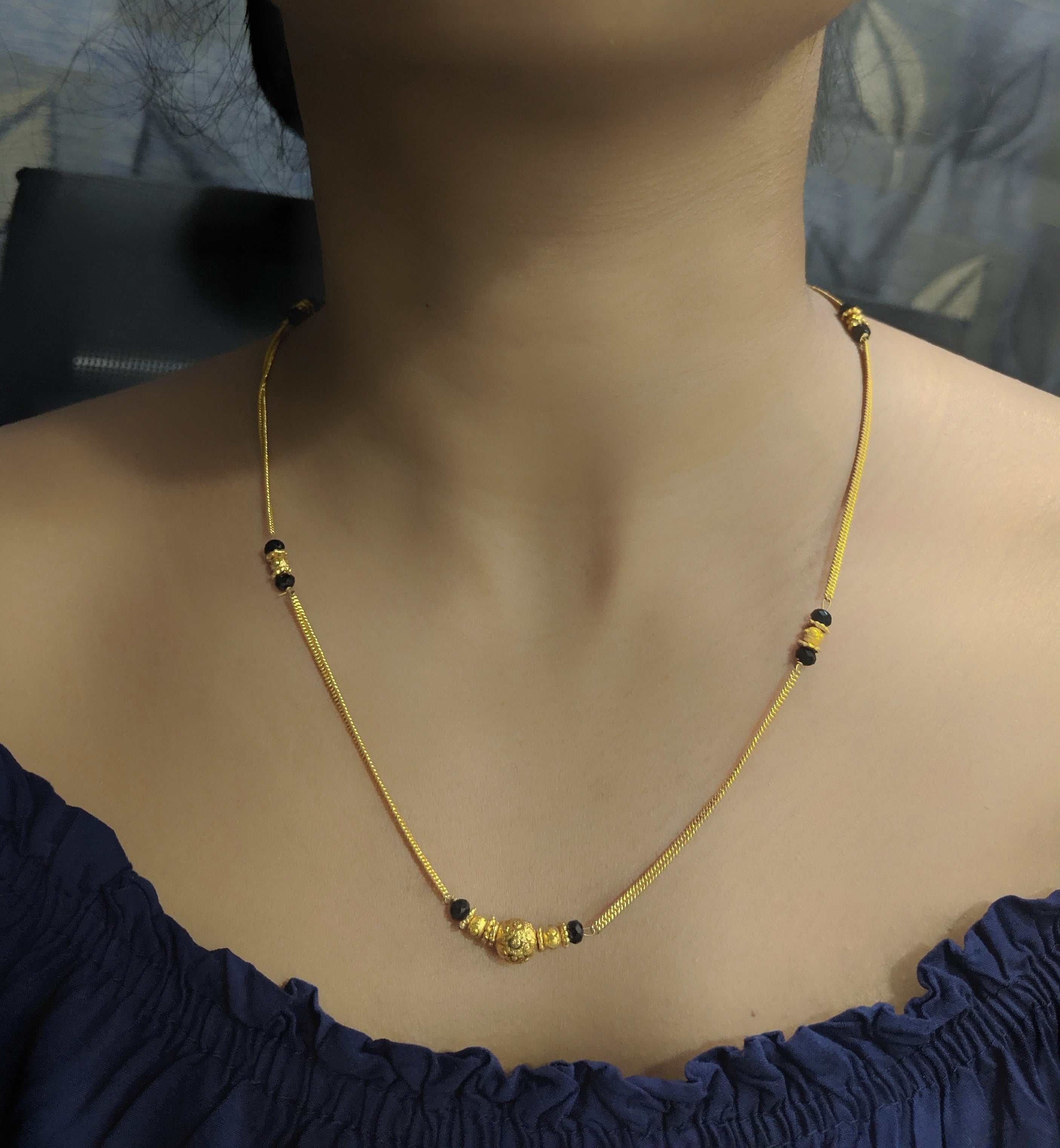 image for Short Mangalsutra Designs Gold Plated Latest Round Mani Pendant Mangalsutra