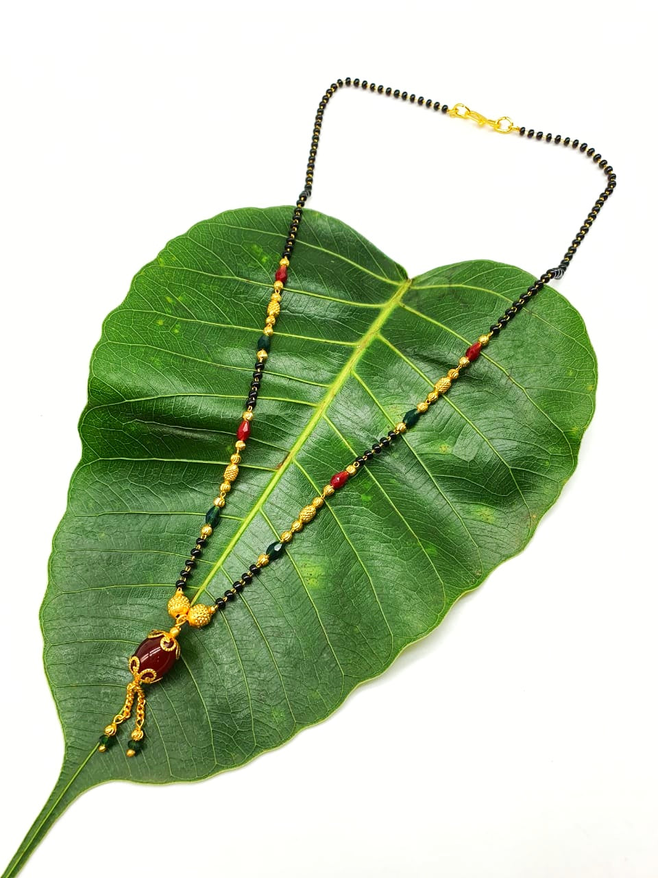 image for Short Mangalsutra Designs Gold Plated Latest Red Stone Pendant Multicolor Beads Mangalsutra