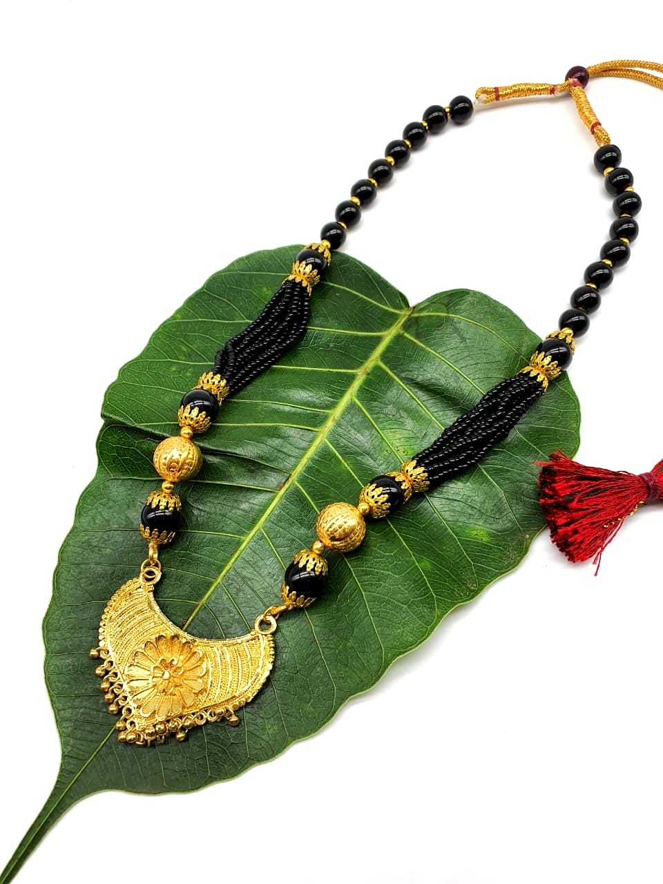 image for Short Mangalsutra Designs Gold Plated Latest Traditional Big Black Bead Multi Strand Layer Mangalsutra