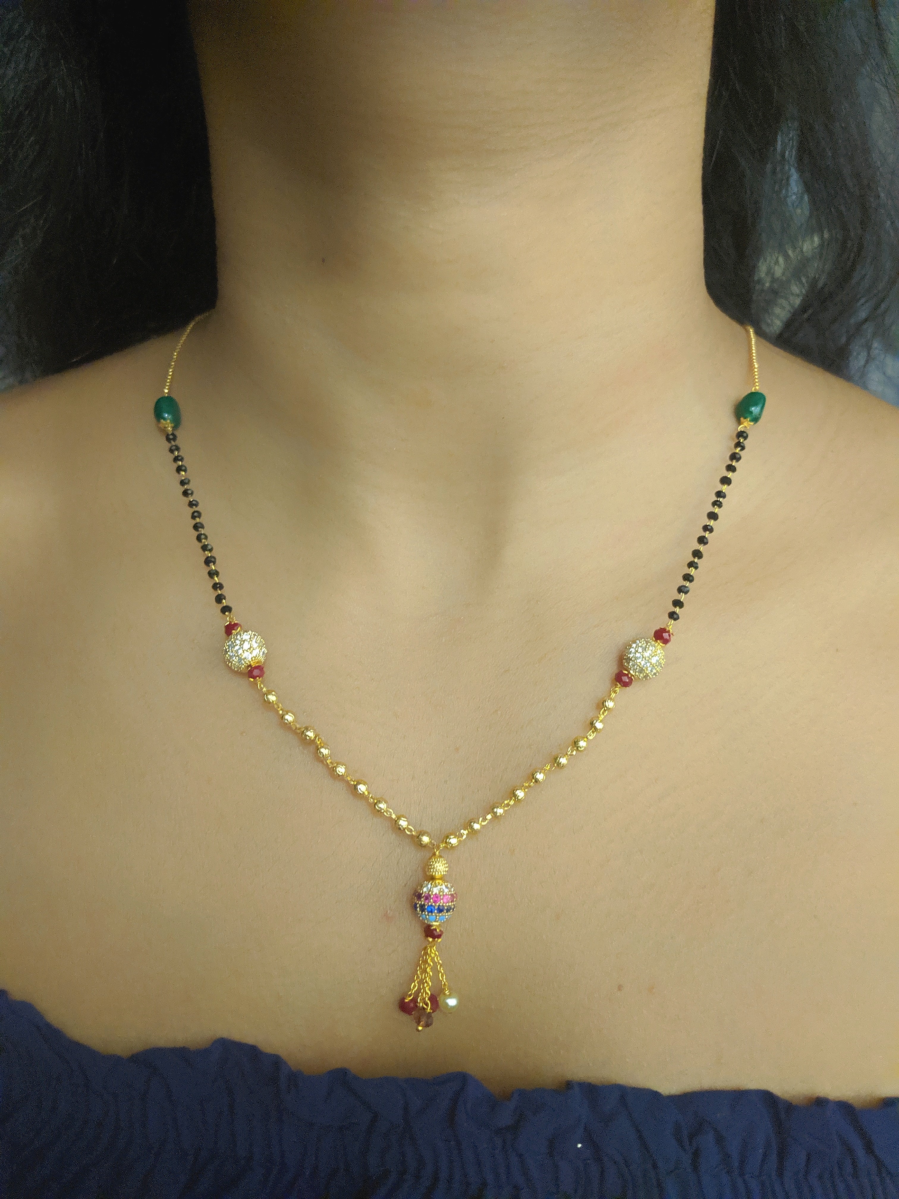 image for Short Mangalsutra Designs Gold Plated Latest Women's Pride Multicolor Mani Mangalsutra