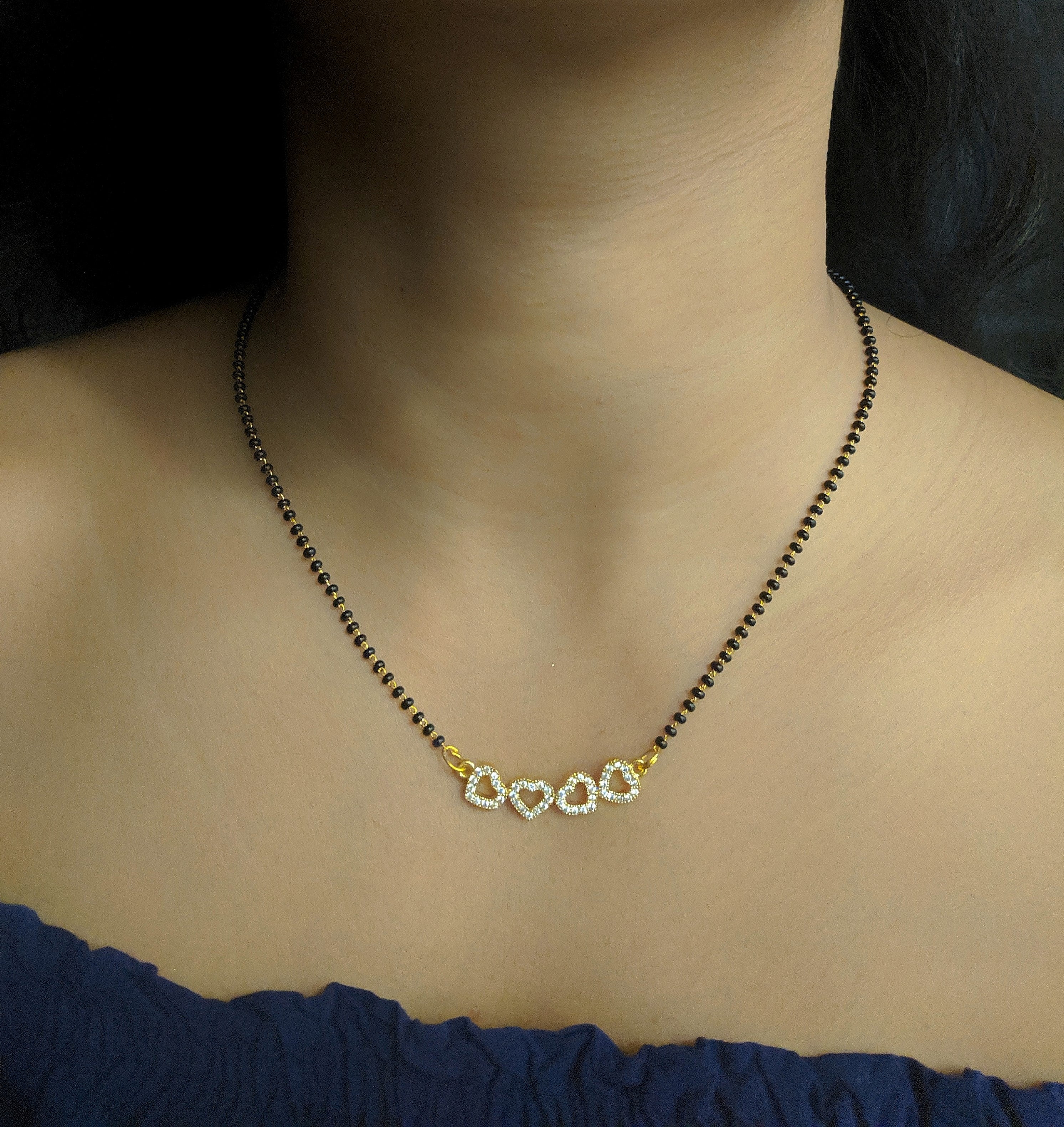 image for Short Mangalsutra Designs Gold Plated Latest Heart Pendant Stone 2 Layer Mangalsutra