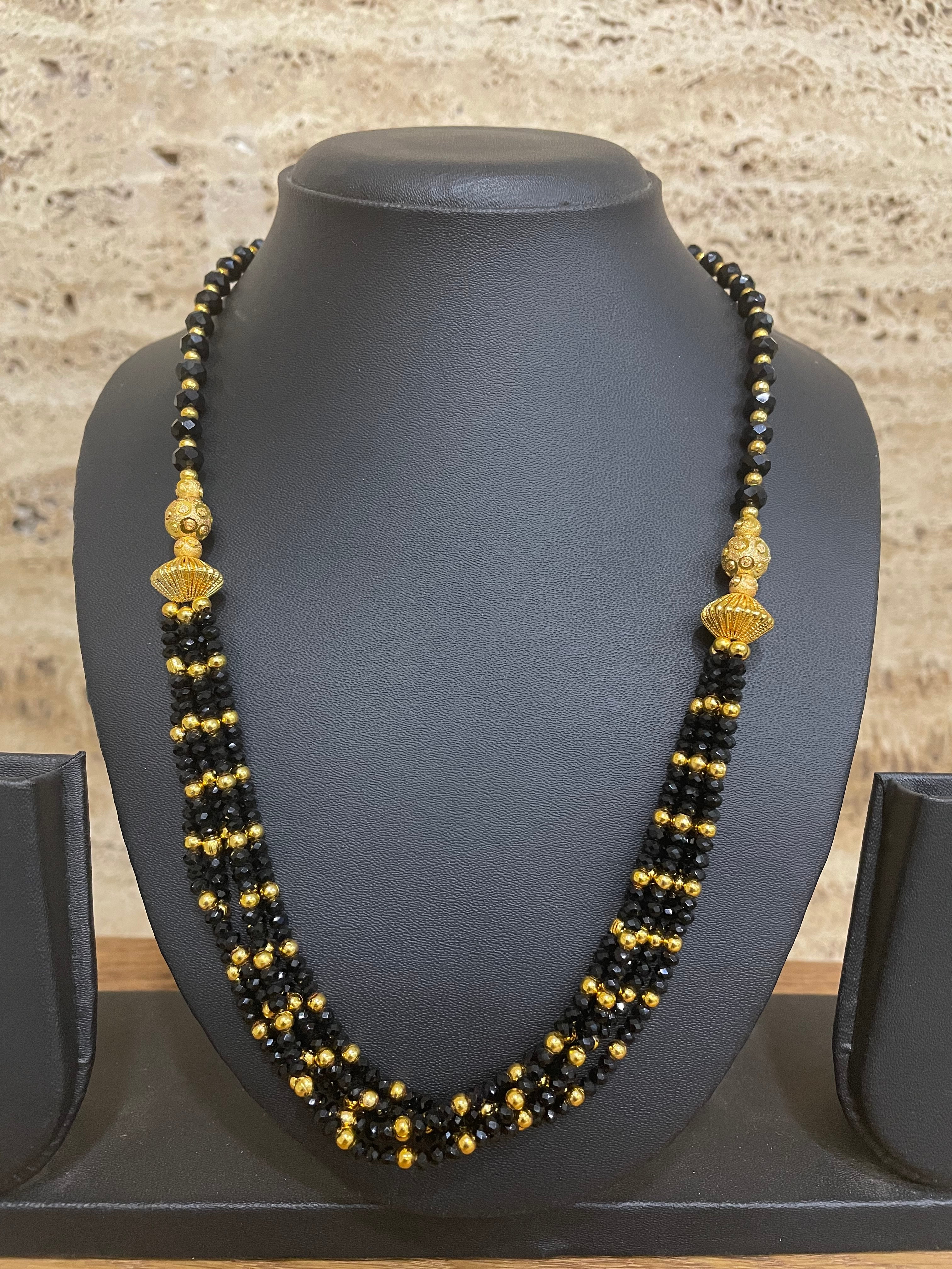 image for Short Mangalsutra Designs Gold Plated मंगळसूत्र Black Crystal Beads (20 Inches)