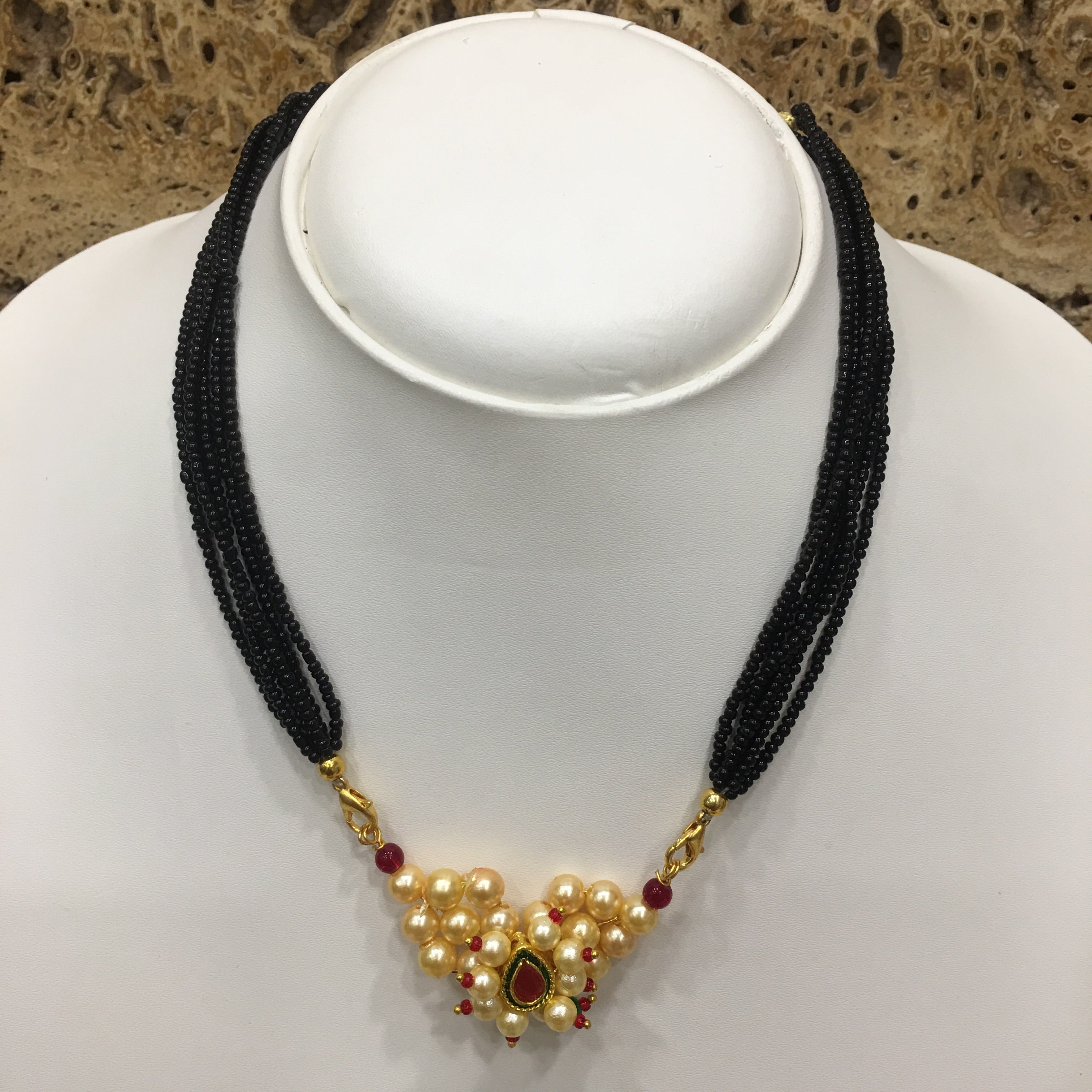 image for Short Mangalsutra Designs Gold Plated Latest Nath Pendant Multilayer Mangalsutra