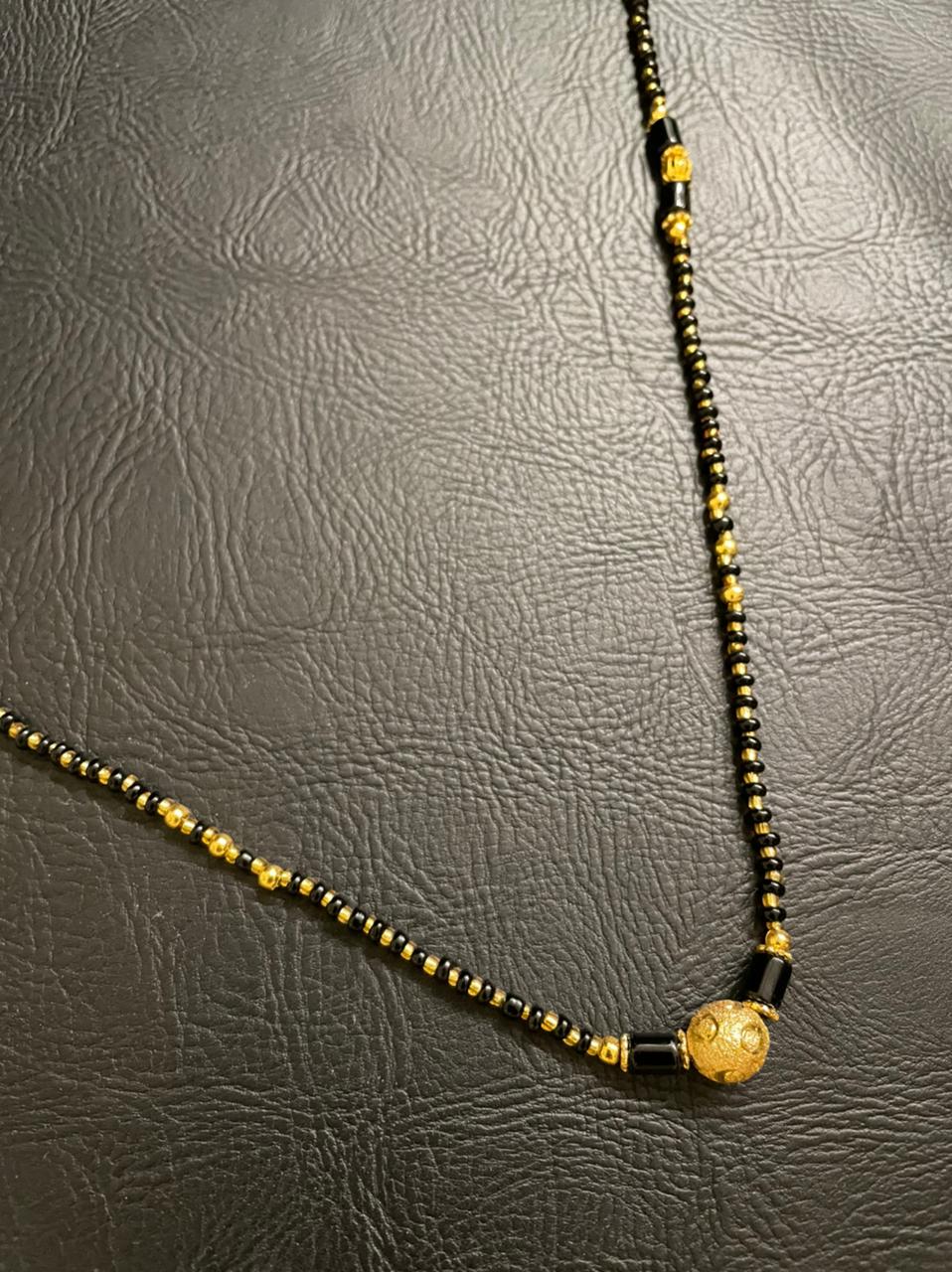 image for Long Mangalsutra Designs Gold Plated Ball Shape Pendant Black Gold Beads (32 Inches)