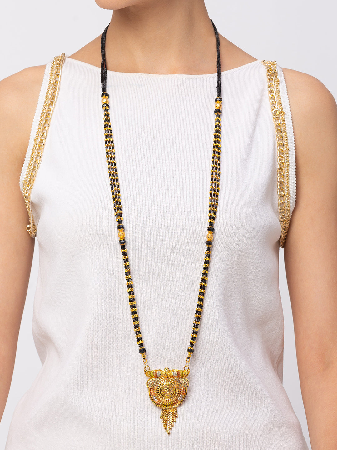 image for Digital Dress Room One Gram Gold Plated Long Mangalsutra मंगलसूत्र Latest Design Tanmaniya/Long Gold Chain/Black Gold Beads New Mangalsutra Designs For Women (43 Inch)