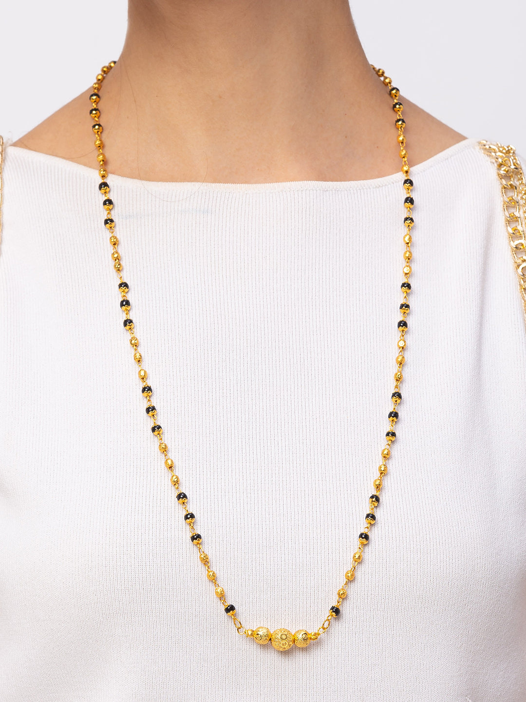image for Digital Dress Room One Gram Gold Plated Long Mangalsutra मंगलसूत्र Latest Design Tanmaniya/Long Gold Chain/Black Gold Beads New Mangalsutra Designs For Women (29 Inch)
