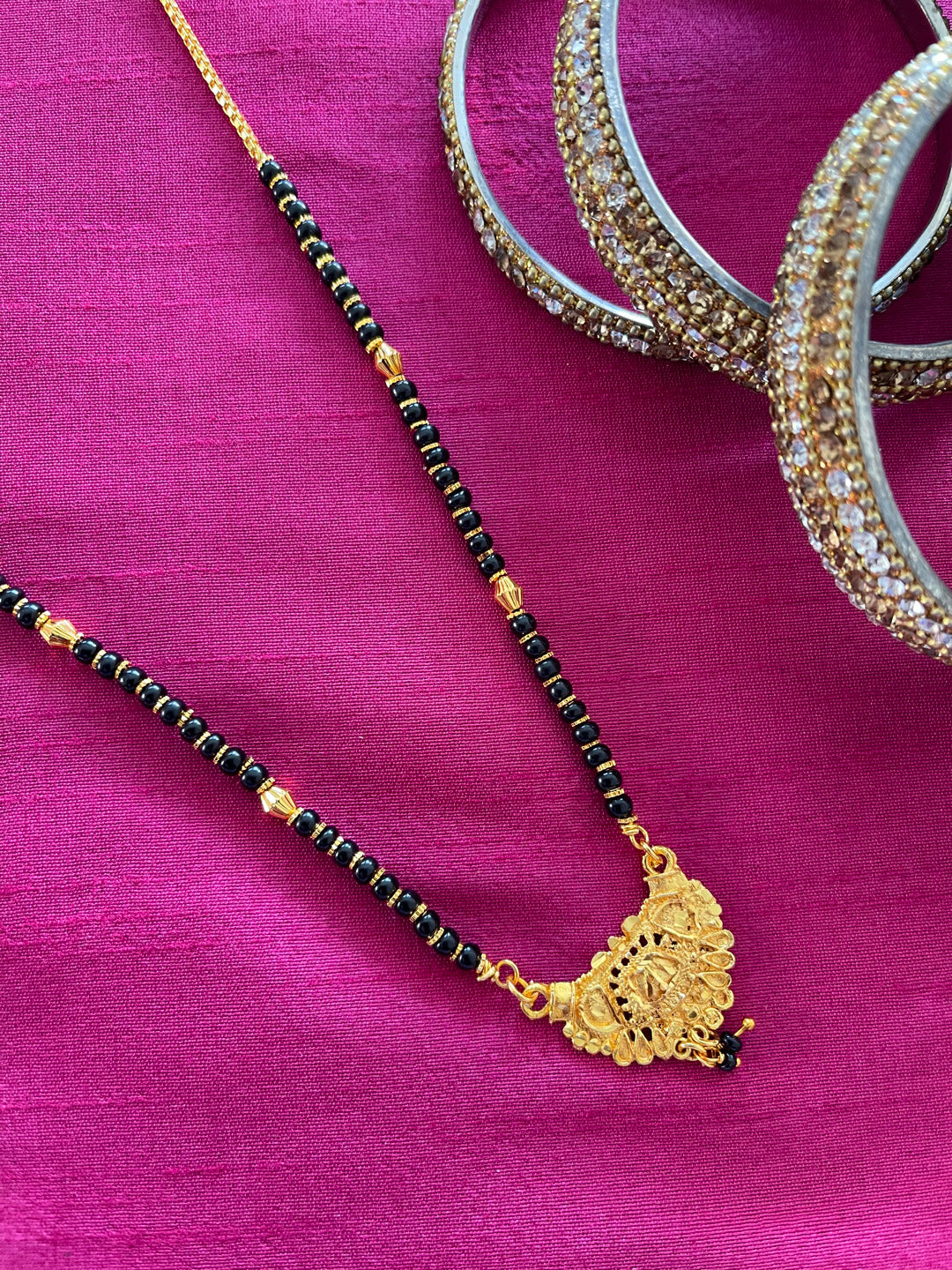 image for Short Mangalsutra Designs simple gold mangalsutra black beads chain