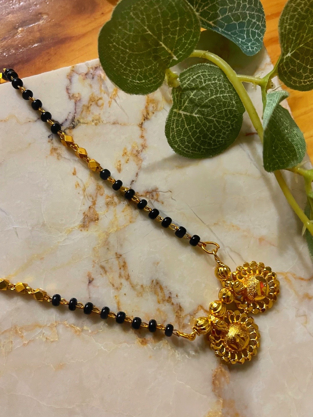 image for Long Mangalsutra Designs simple gold mangalsutra maharashtrian style vati pendant black beads chain