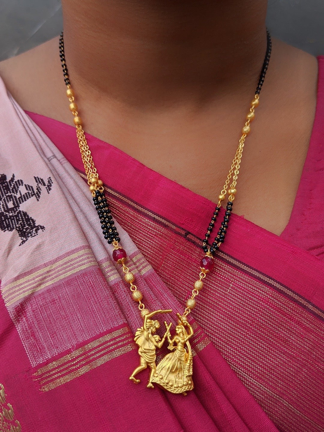 image for Short Mangalsutra Designs dancing dandiya navratri special gold mangalsutra black beads chain