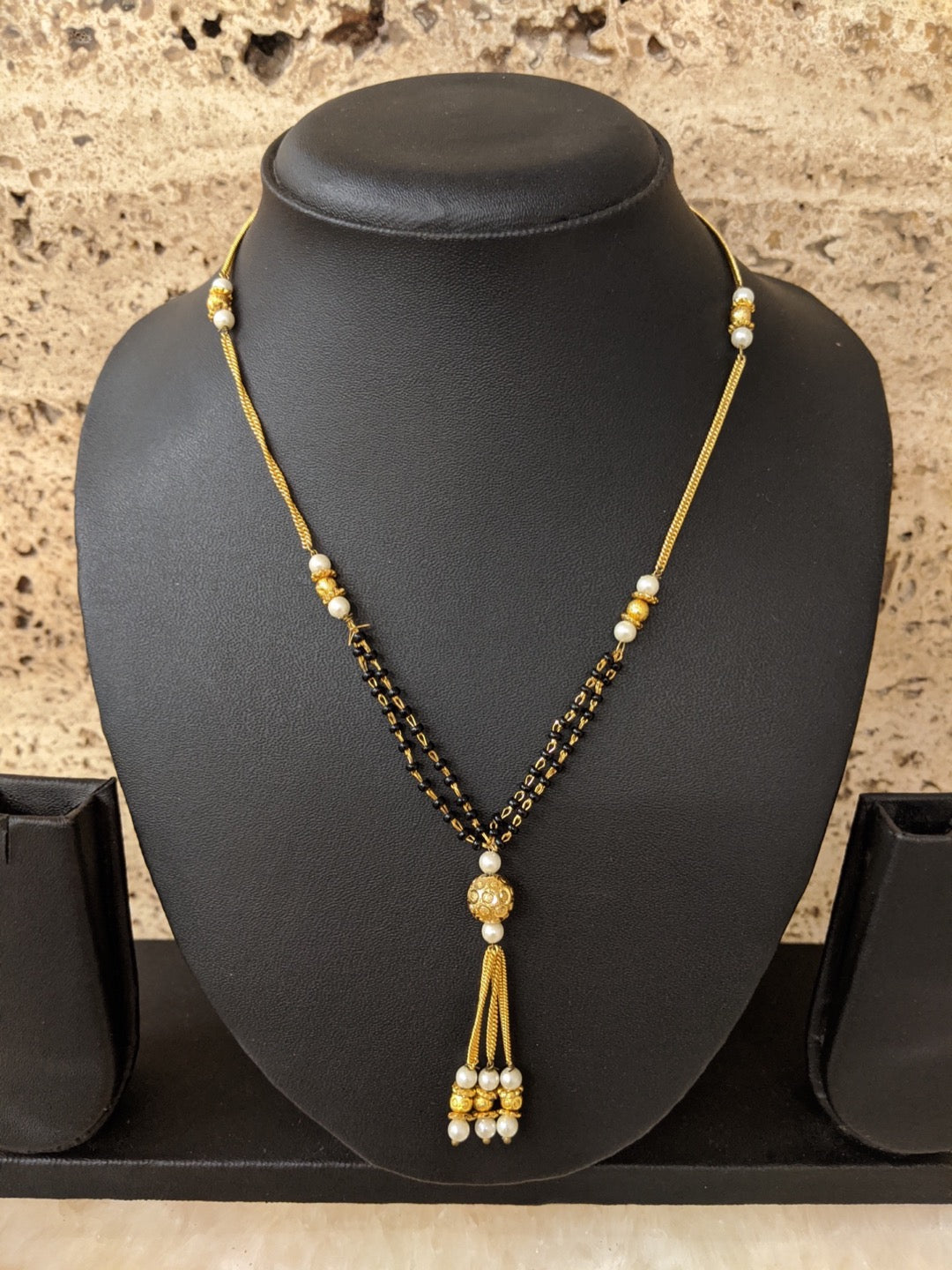 image for Short Mangalsutra Designs gold mangalsutra Ball Shape pendant with latkan gold black beads chain
