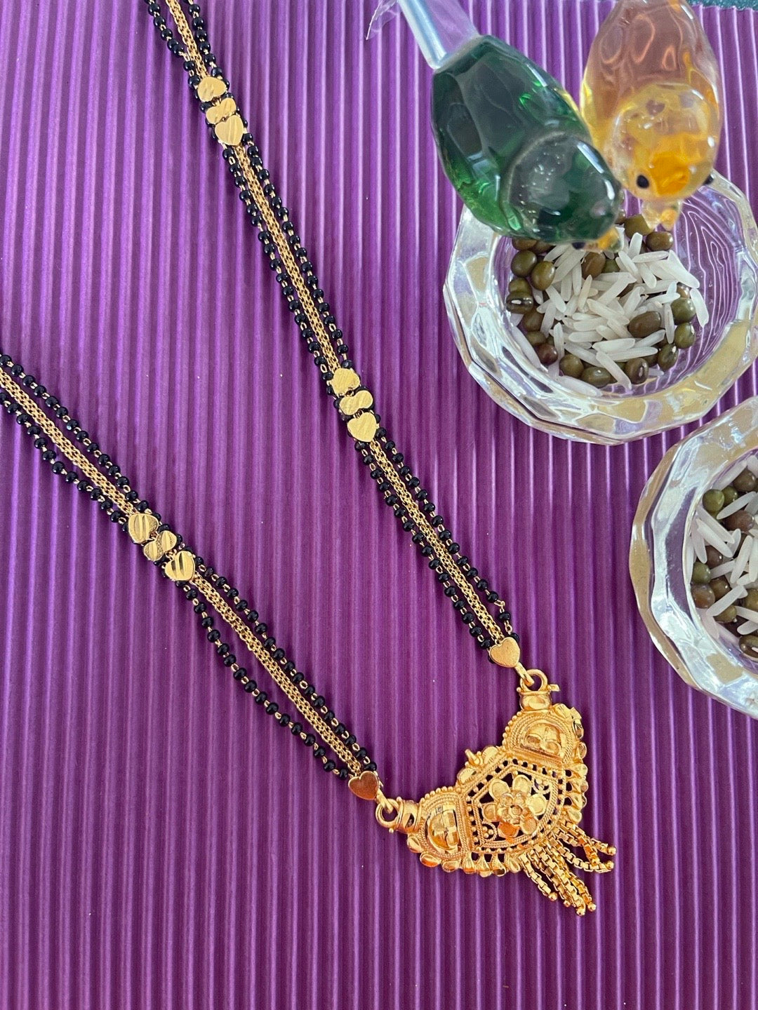 image for Maharashtrian Long Mangalsutra Designs Simple Gold Pendant Layered Black Beads Chain
