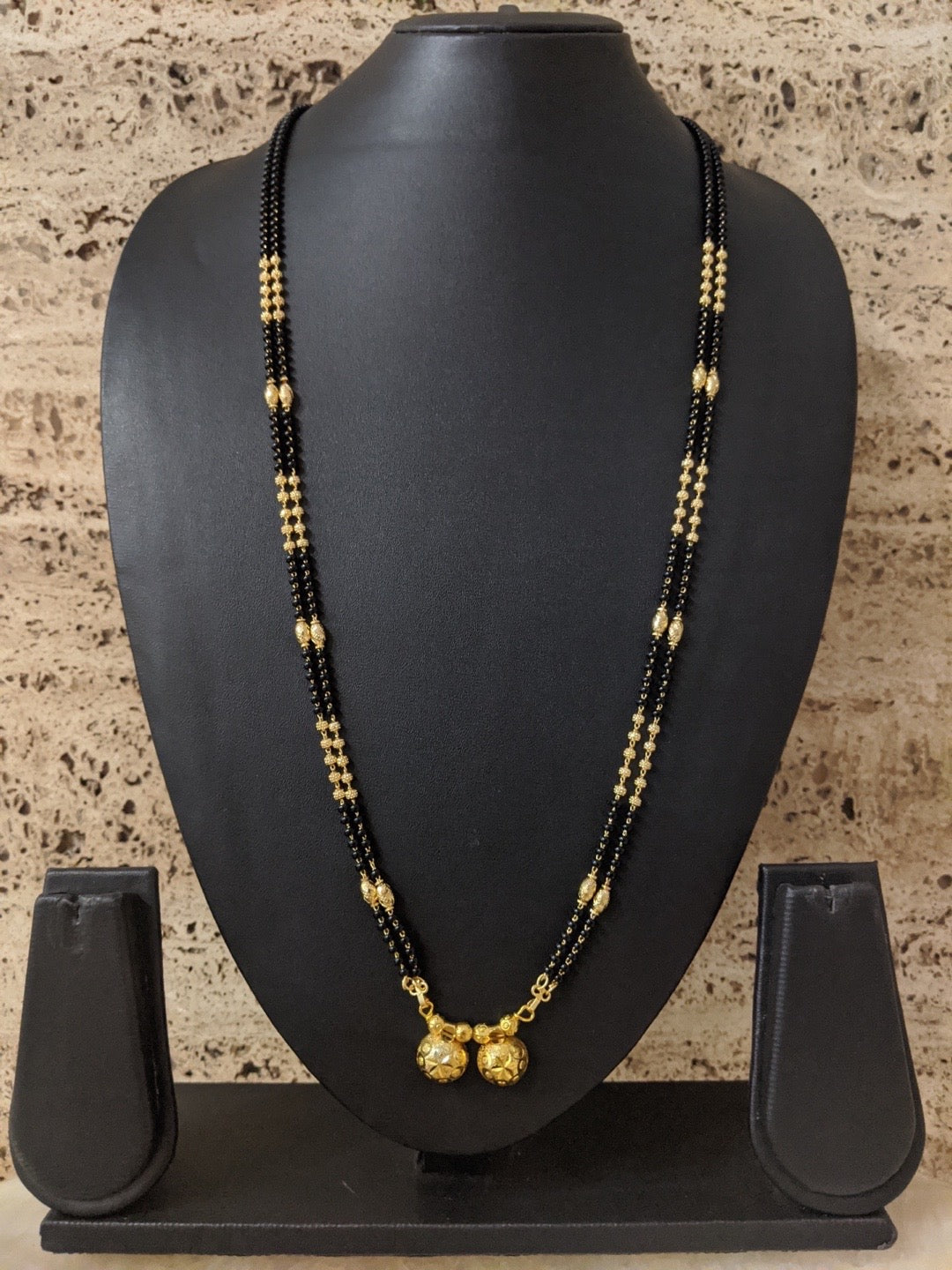 image for Simple Maharashtrian Long Mangalsutra Vati Designs Double Line Gold & Black Beads Chain