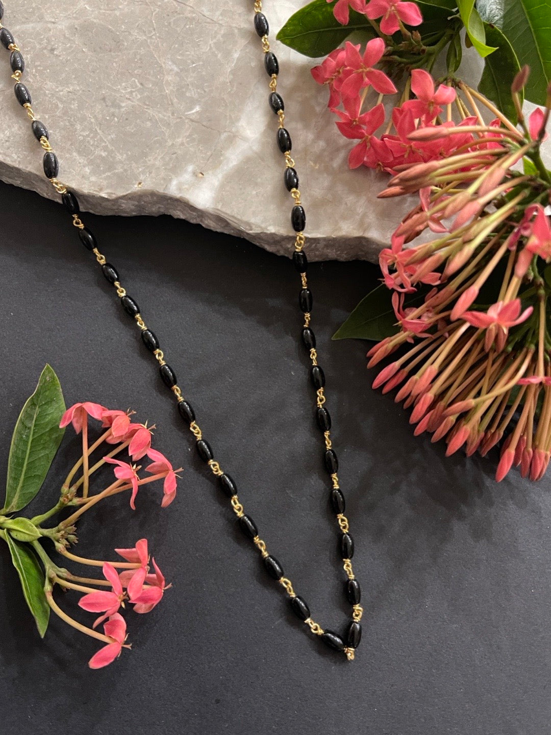 image for Modern Long Gold Plated Mangalsutra Designs Simple Black Beads Chain