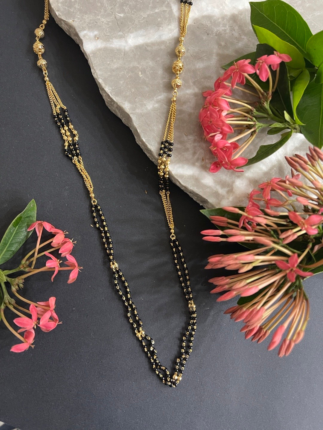 image for Gold Plated Maharashtrian Long Mangalsutra Designs Traditional Gold And Black Beads Chain