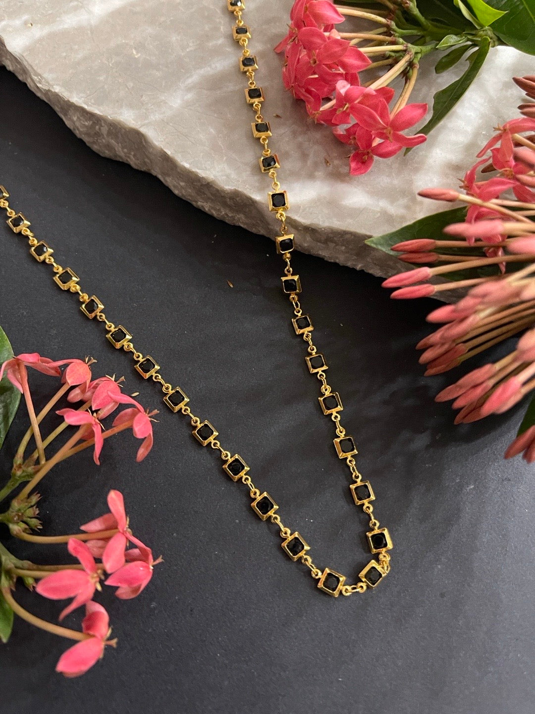 image for Simple Modern Short Mangalsutra Designs Gold Plated Square Crystal Black Beads Chain