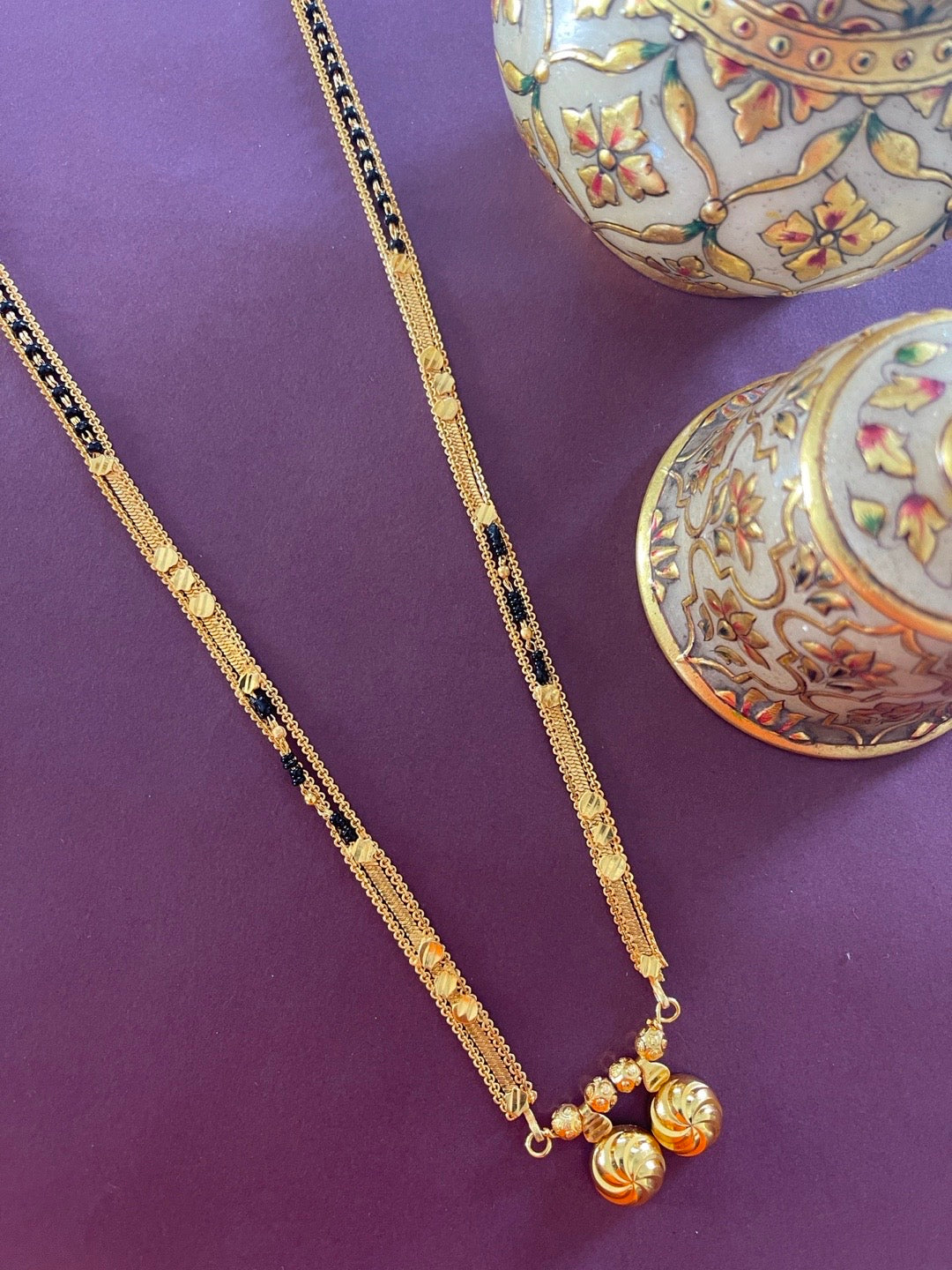image for Maharashtrian Long Mangalsutra Vati Designs Layered Black Beads Gold Chain
