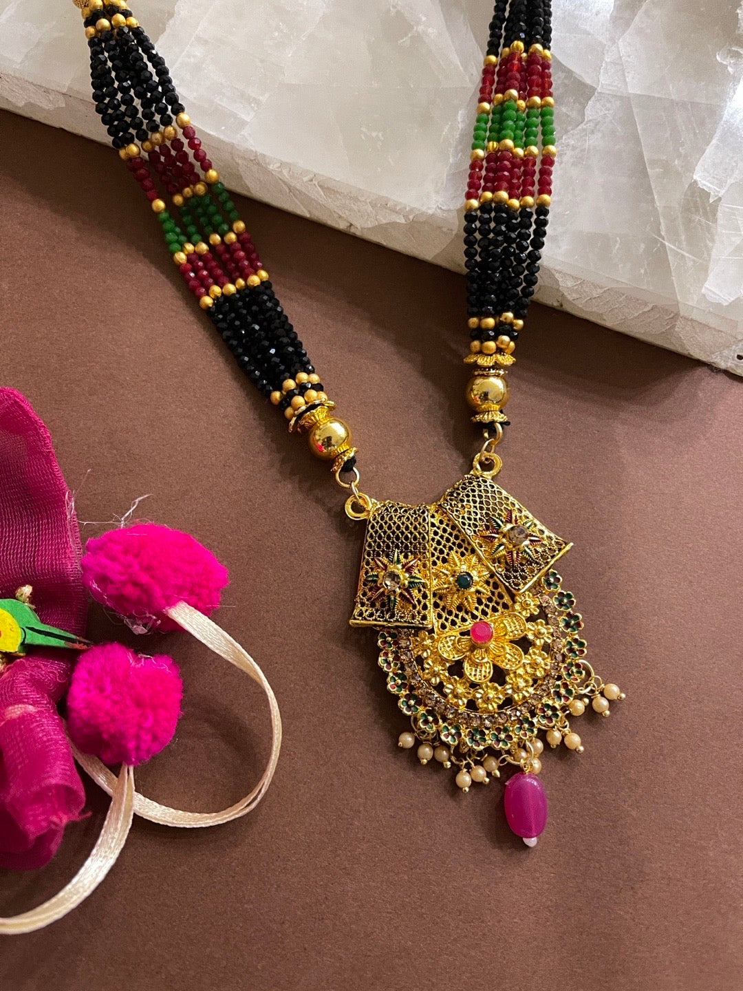 image for Long Mangalsutra Multi Coloured Floral Pendent