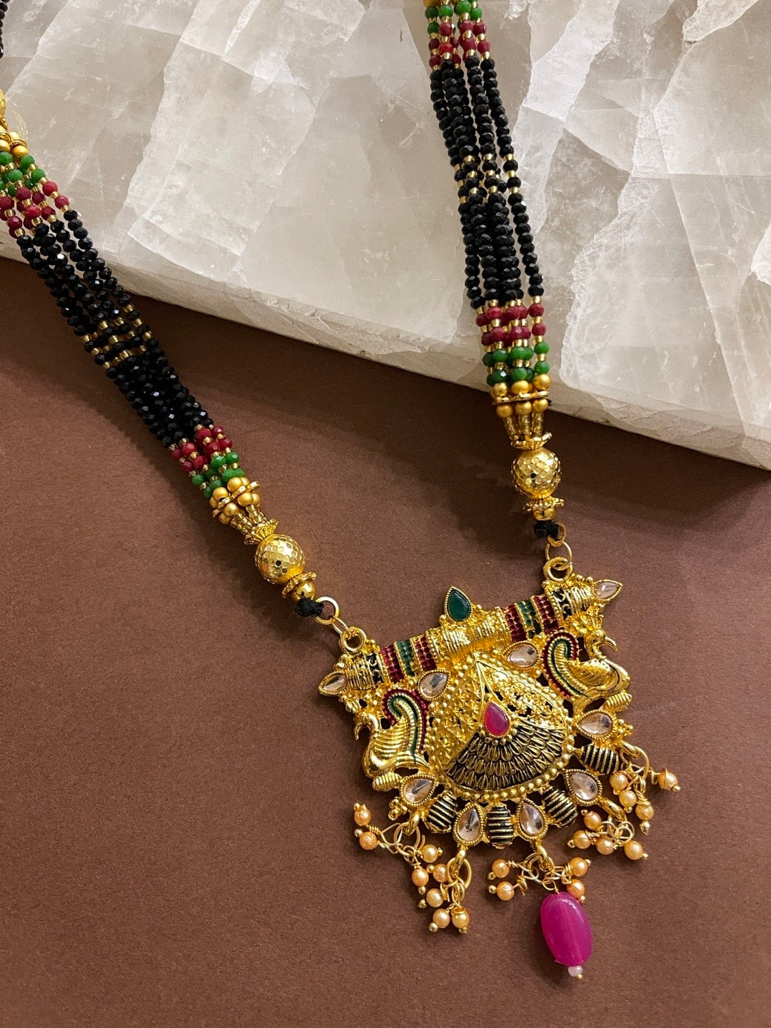 image for Maharashtrian Long Mangalsutra Multi Coloured Floral Pendent