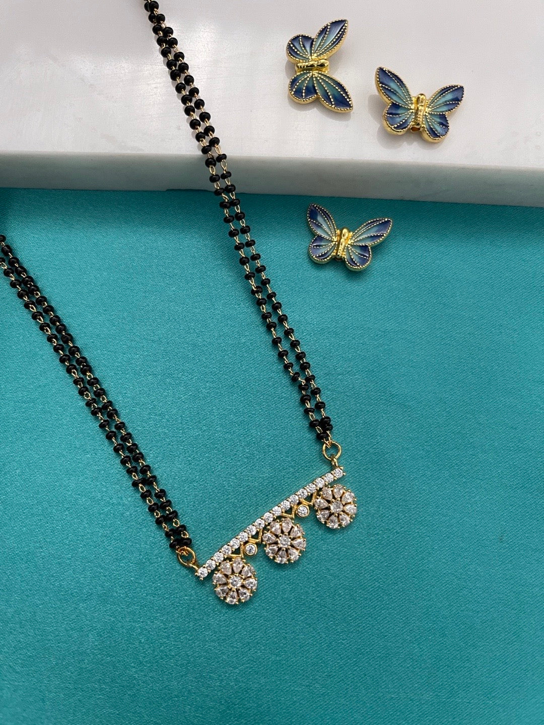 image for Short Mangalsutra American Diamond Flower Pendant