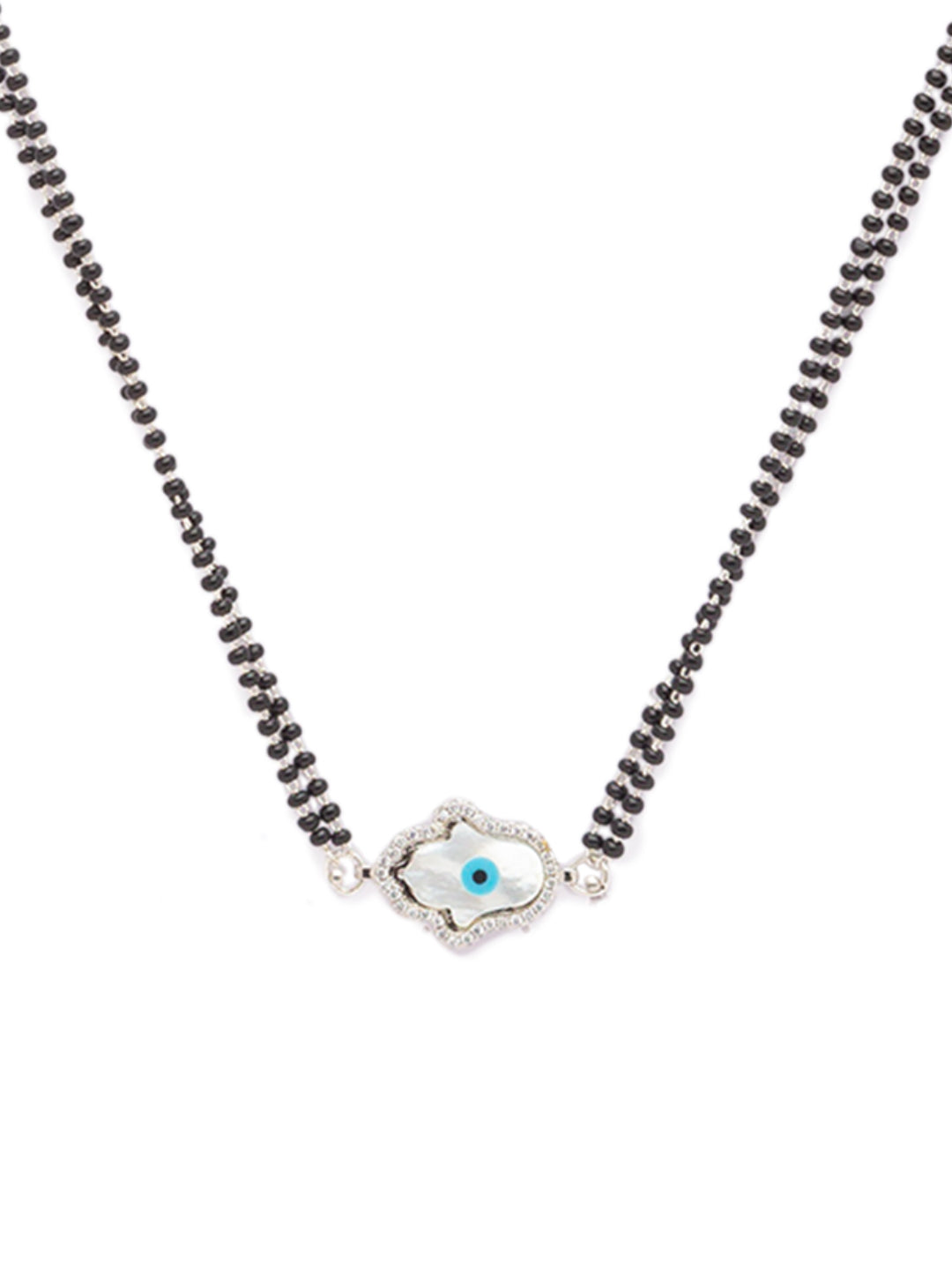 image for The Evil Eye Necklace Long Silver Mangalsutra Design Brass Silver Plated AD Pendant मंगळसूत्र (25 Inch)