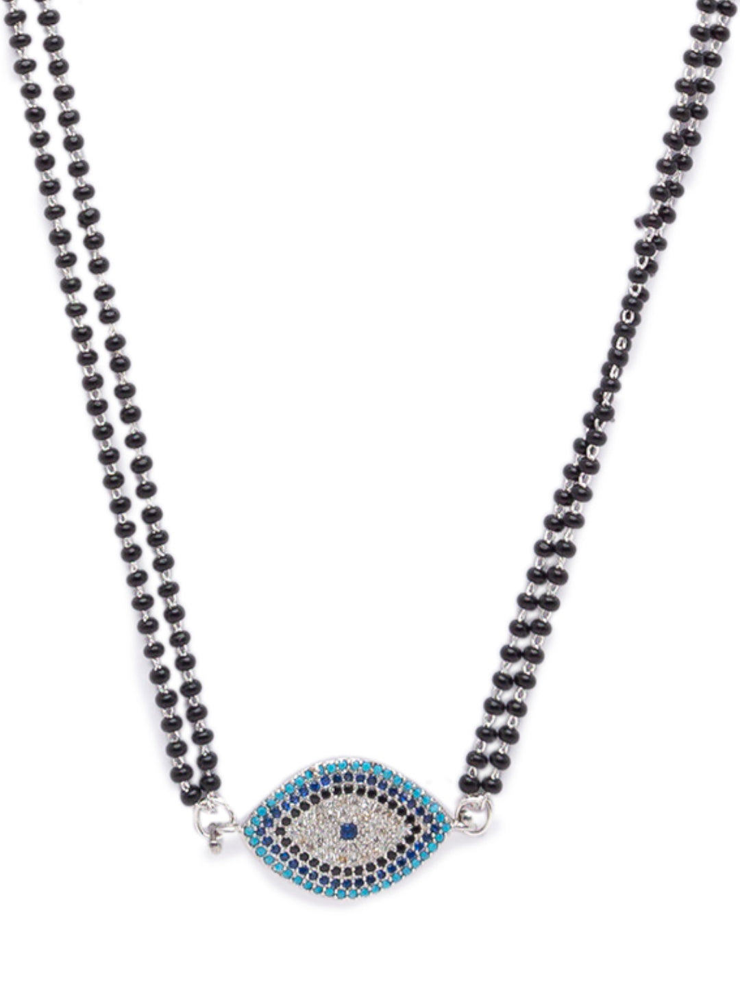 image for The Evil Eye Necklace Long Silver Mangalsutra Design Brass Silver Plated AD Pendant मंगळसूत्र (25 Inch)