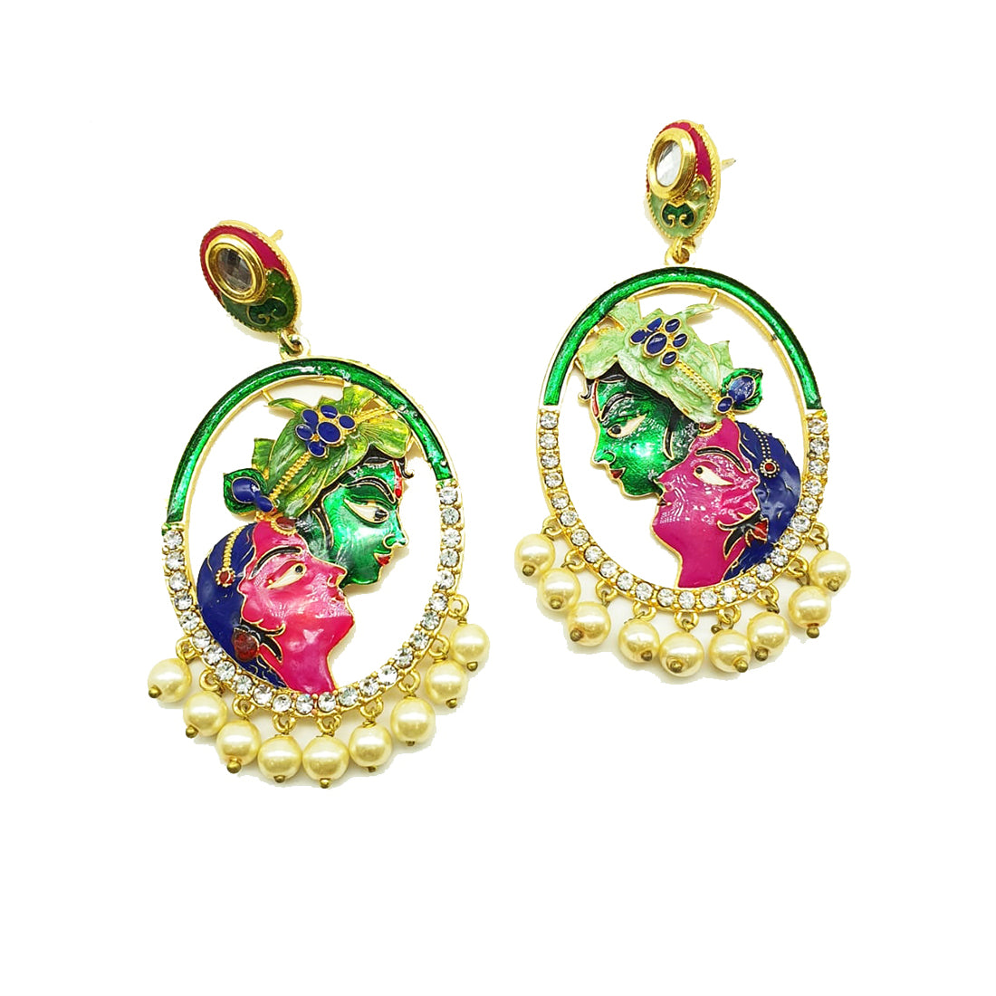 image for Gold Plated Earrings Stylish Multicolor Meenakari Work Radha Krishna Earrings