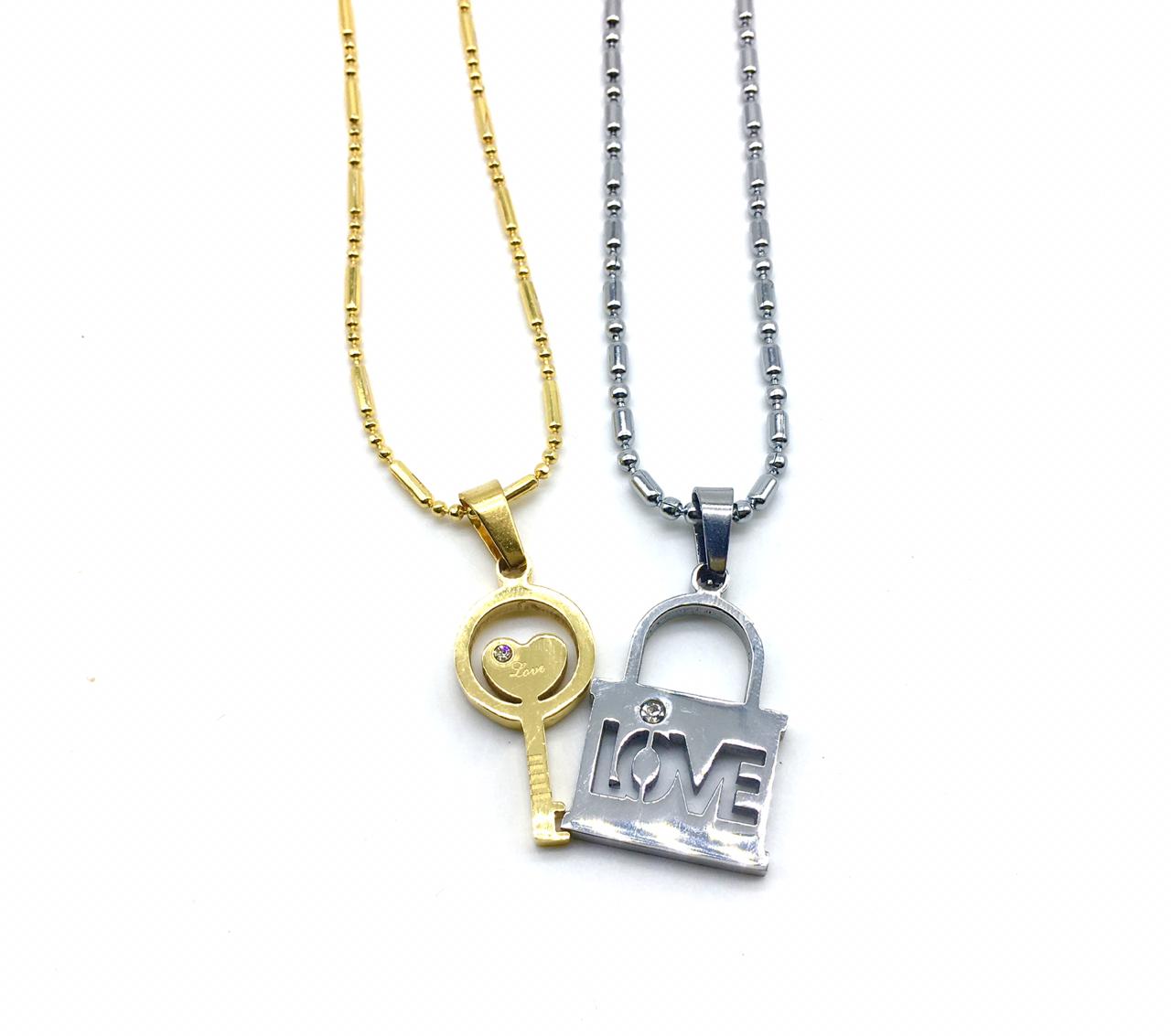image for His And Her Necklaces Love Couples Accessories 2Pcs Chic Gold Silver Lock and Key Love Heart Pendant Puzzle Necklace