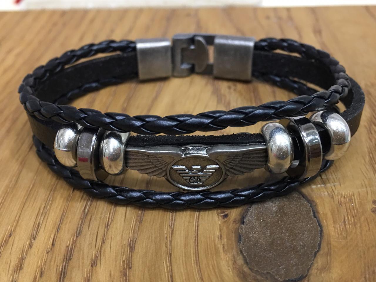 image for Men Bracelets Black Alloy Eagle Wing Leather Bracelet Titanium Clasp with Magnets Multi Strand Bangles Unisex Bracelet Wrist Band for Boys Cowhide Braided Multi-Layer Wrap Men's Jewellery