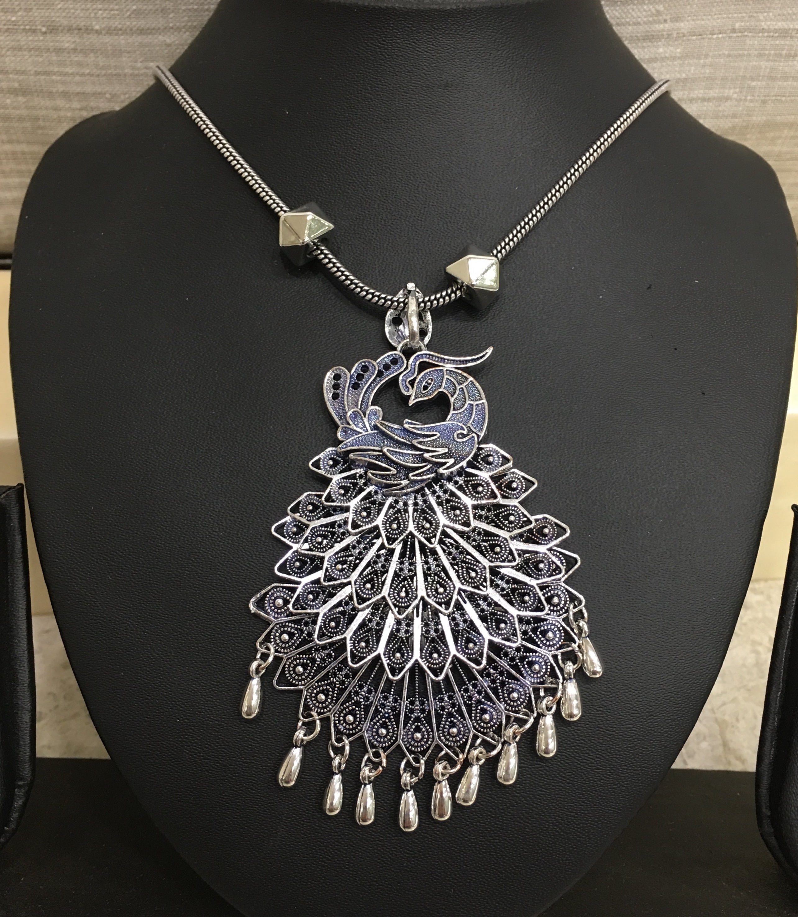 image for Silver Handcrafted Peacock Pendent Necklace