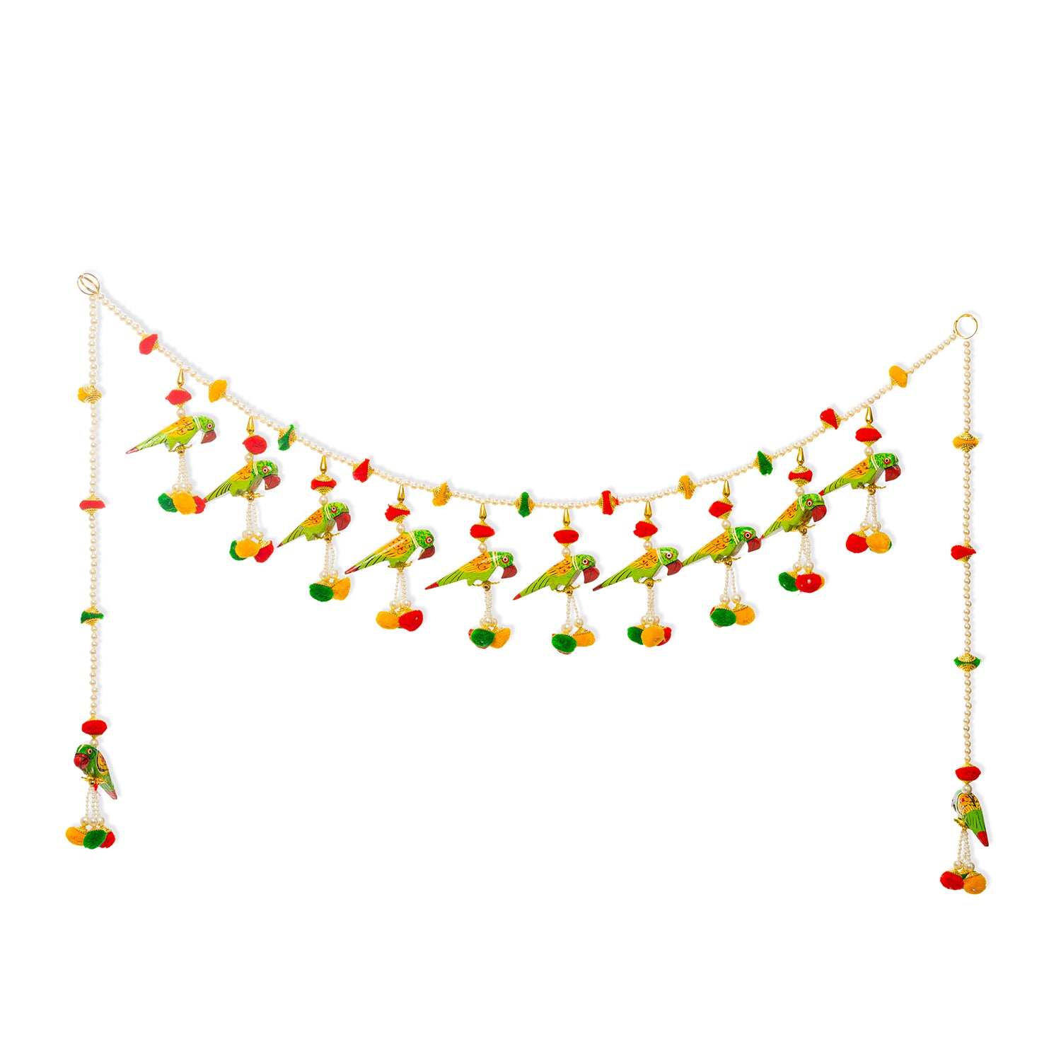 image for Toran For Door Hangings Diwali Decoration Fancy Multicolour Pom Pom balls with Parrots & Latkans