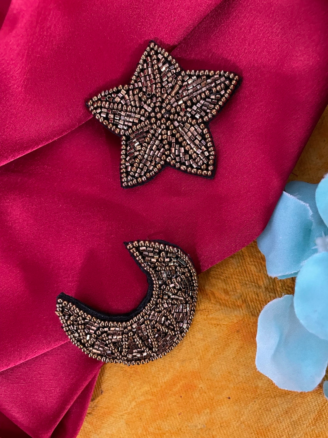 image for Antique Gold Beaded Star & Moon Stud Earring Designs
