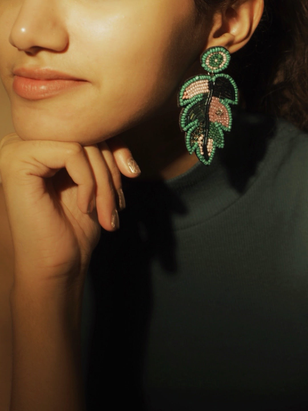 image for Colourful Beaded Leaf Earrings