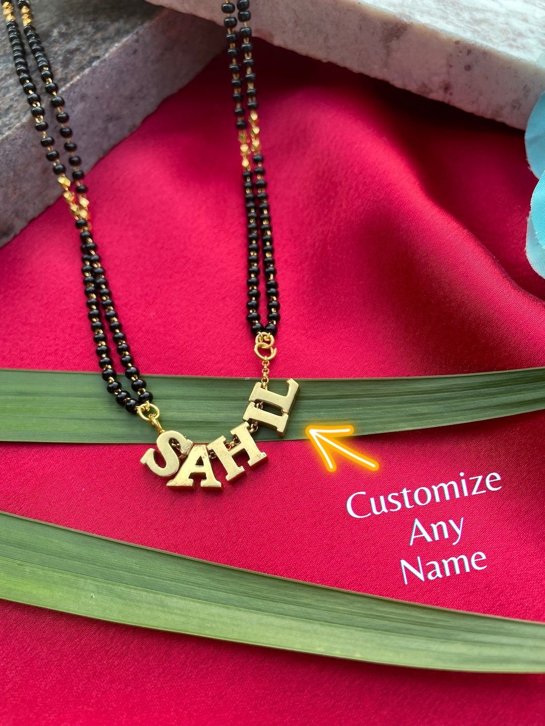 image for Fancy Name Mangalsutra With 2 Line Black Beads Chain | Short Mangalsutra