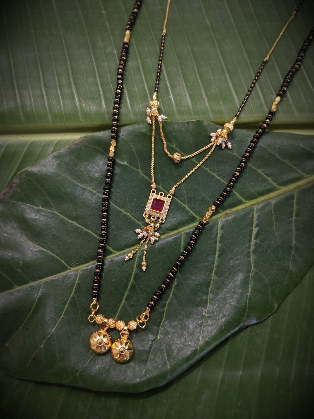 image for Combo Set of 2 Mangalsutra Designs Gold Plated CZ Layered Pattern  Style Vati Pendant Mangalasutra