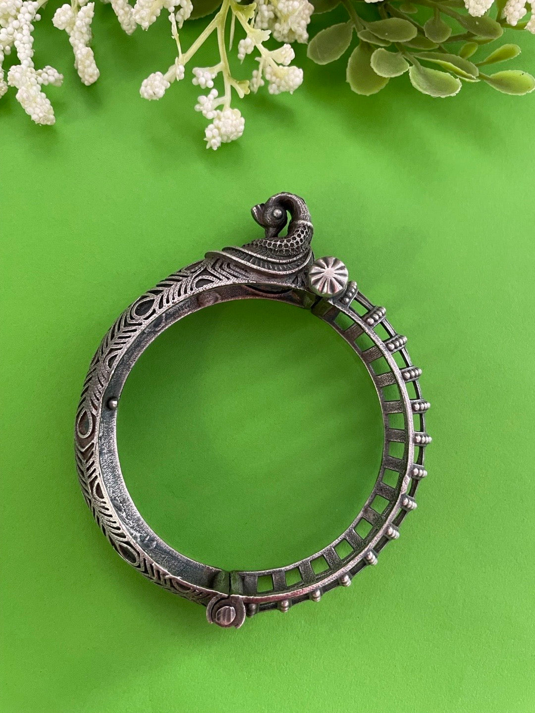 image for Silver oxidized Peacock Design Bangle kada