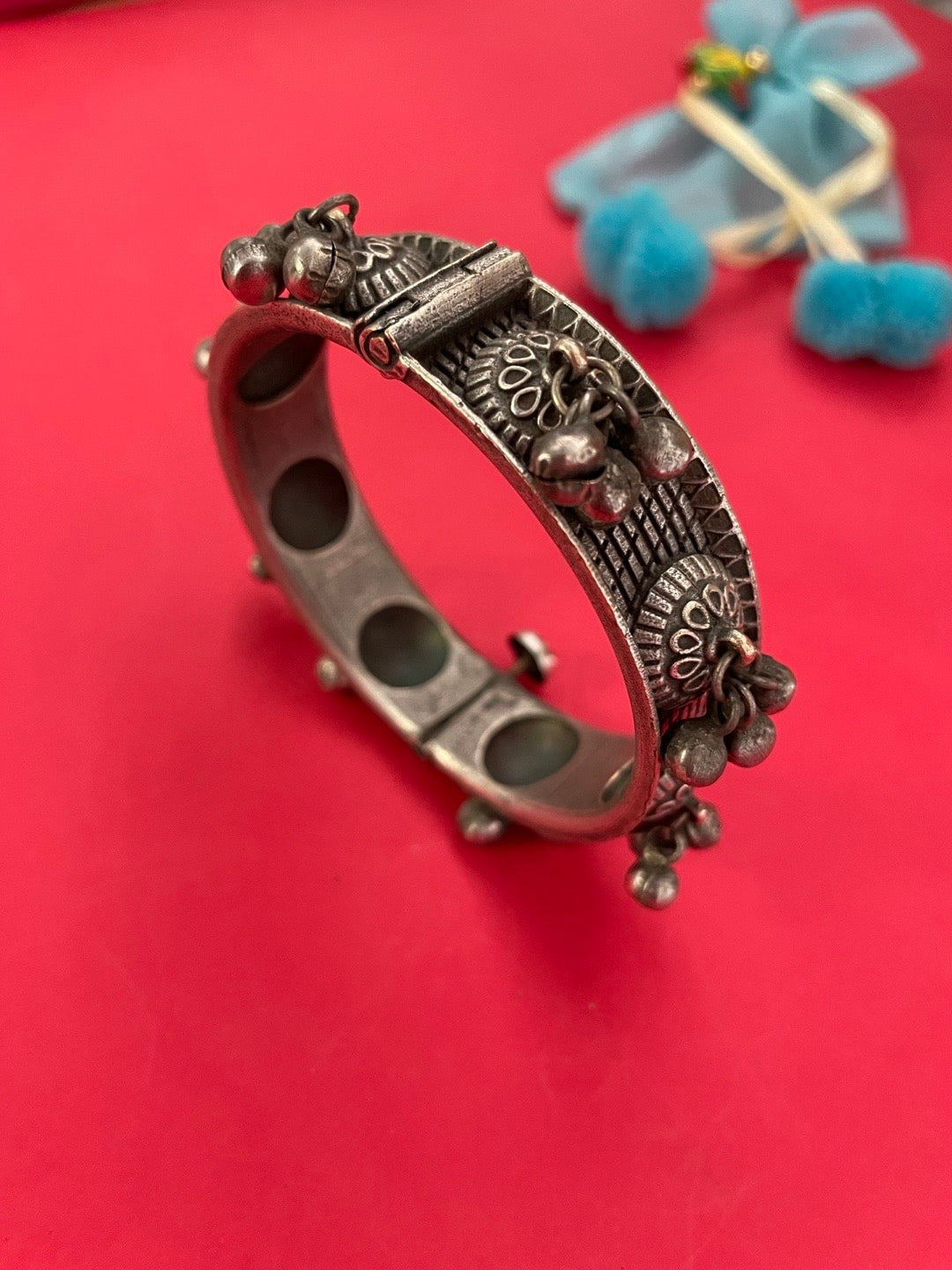 image for Silver Oxidized Flower with Ghungroo Design Bangle kada