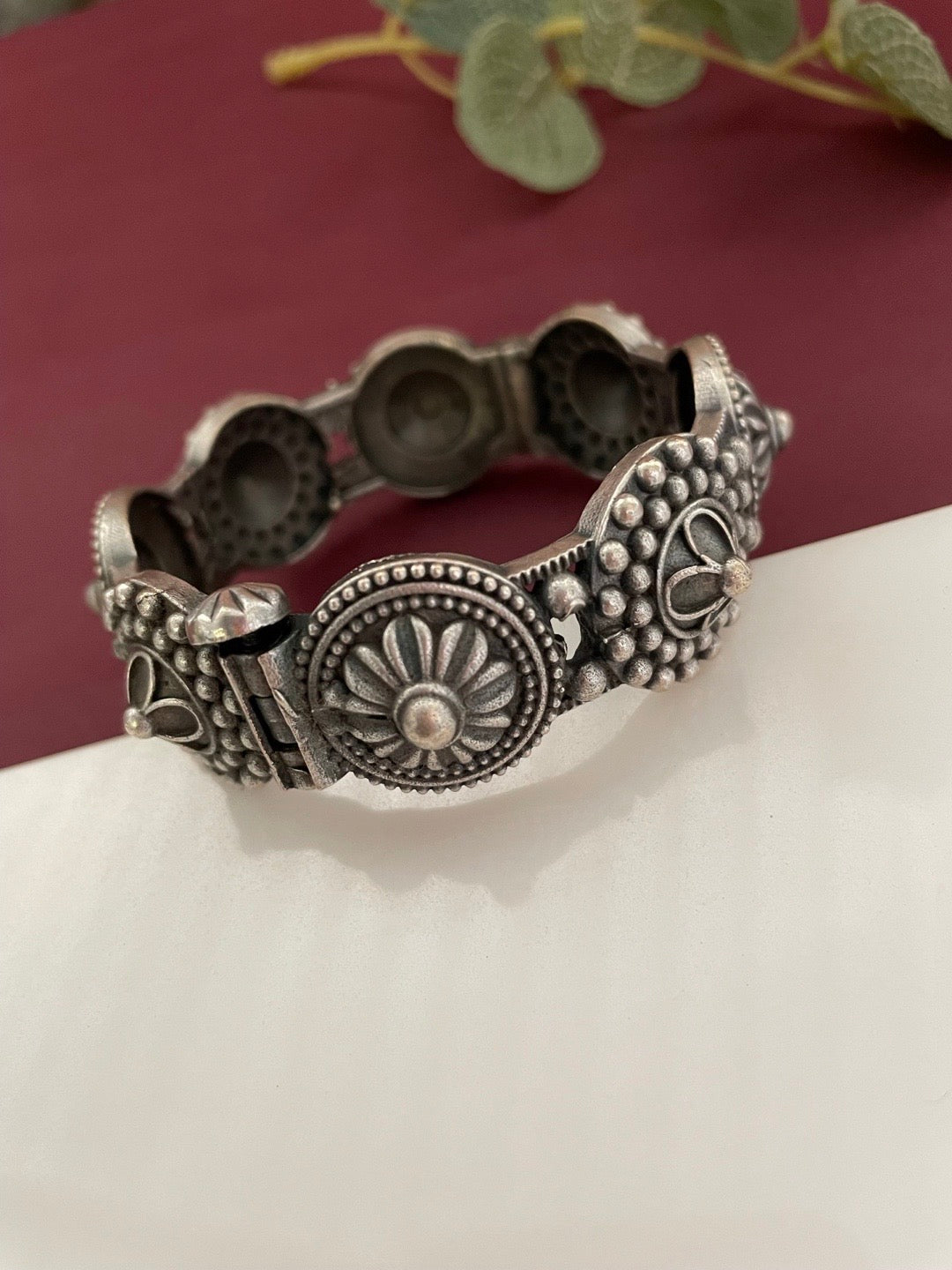 image for Silver oxidized Flower Design Bangle kada