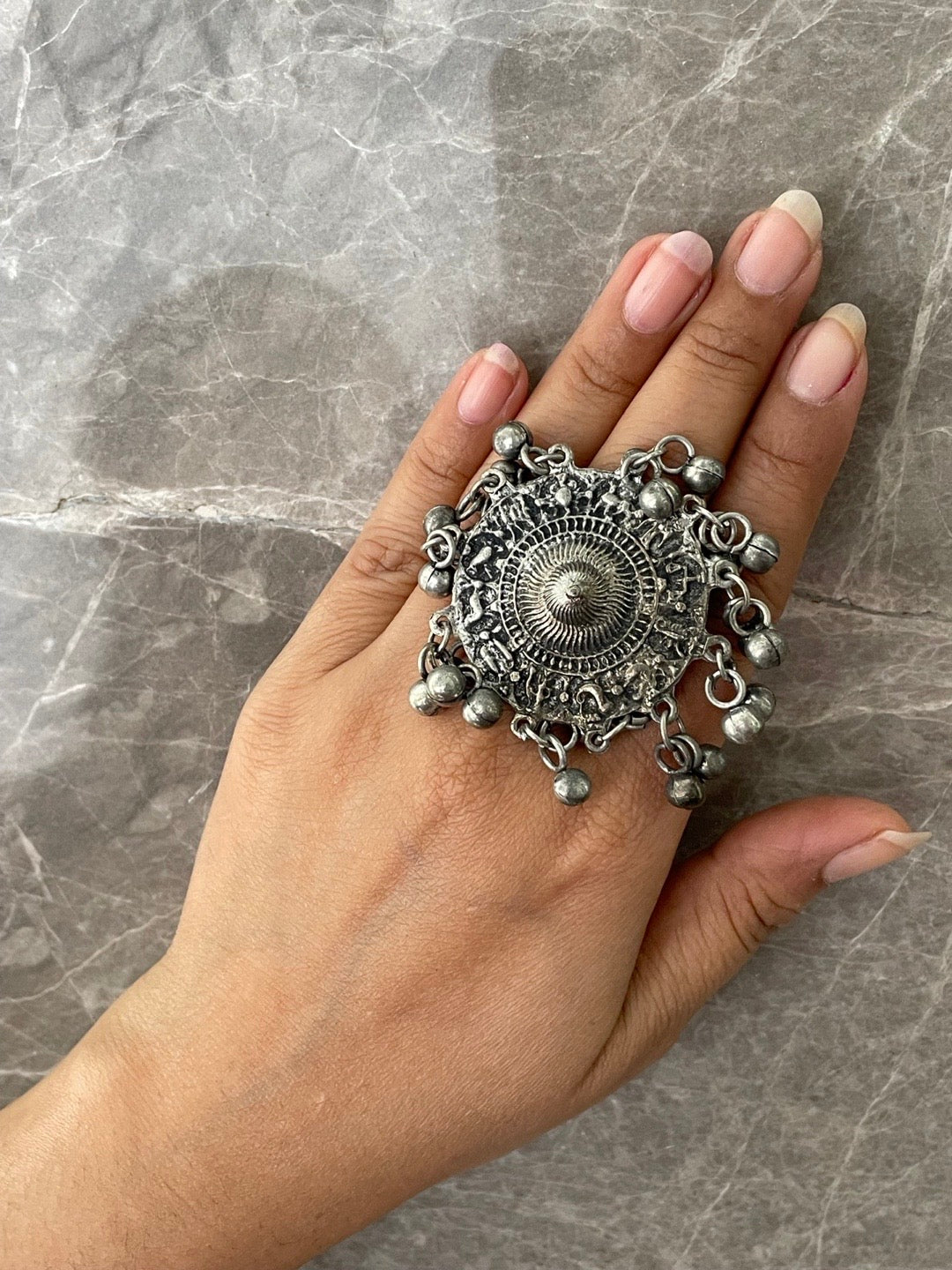 image for Bohemian Gypsy Ghungroo Design Oxidized  Silver Afghani Ring