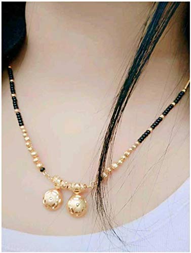 image for Short Mangalsutra Designs Gold Plated Latest 2 Vati Pendent Black Gold Beads Mangalsutra