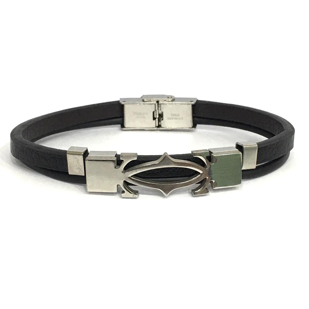 image for Silver Leather Charm Men Bracelet