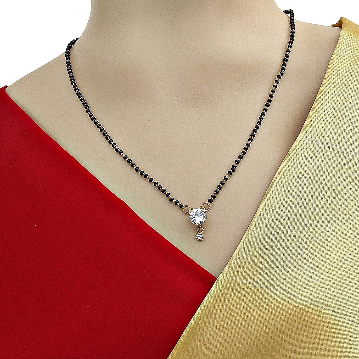 image for American Single Diamond Fancy Short Mangalsutra Designs Round Pendant Simple Black Beads Chain